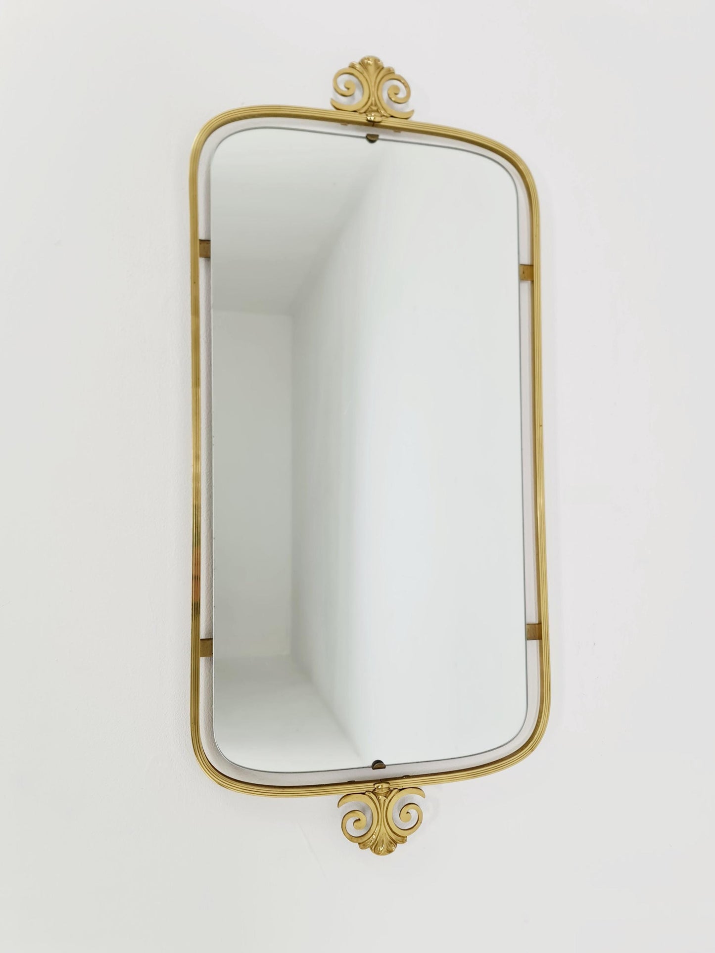 Mid Century asymmetric German brass Original kidney wall mirror from the 60s
