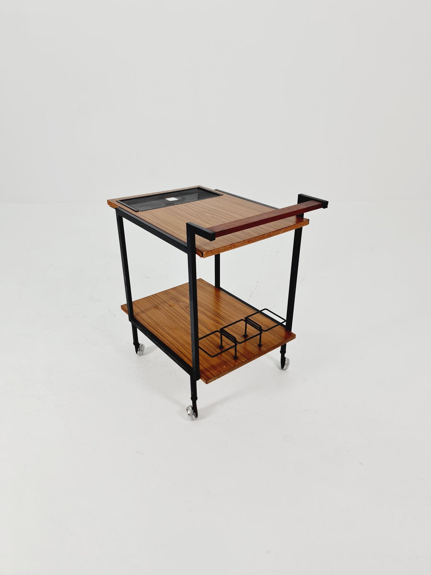 Vintage German mid century trolley bar cart in wood & metal, 1960s