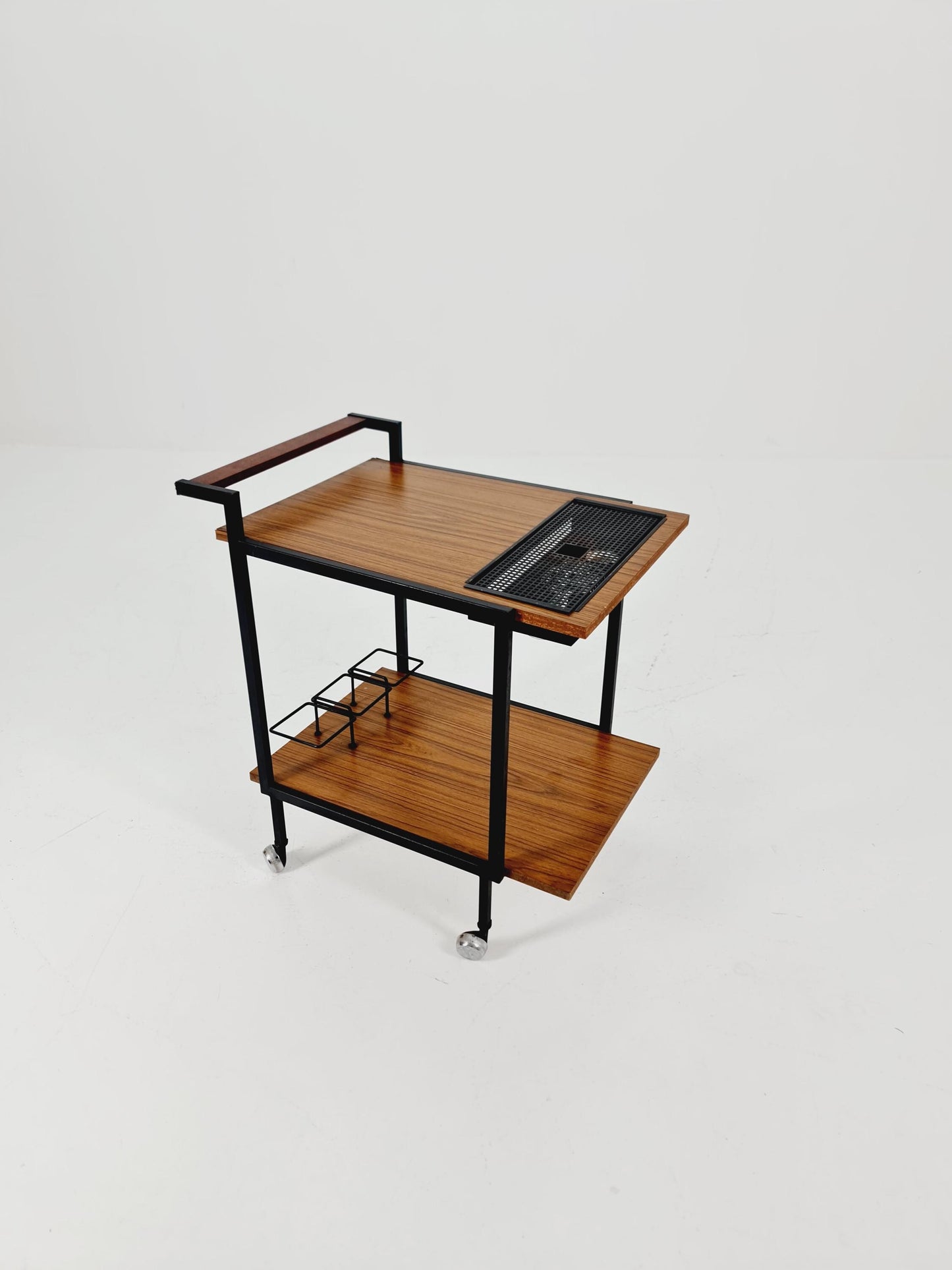 Vintage German mid century trolley bar cart in wood & metal, 1960s