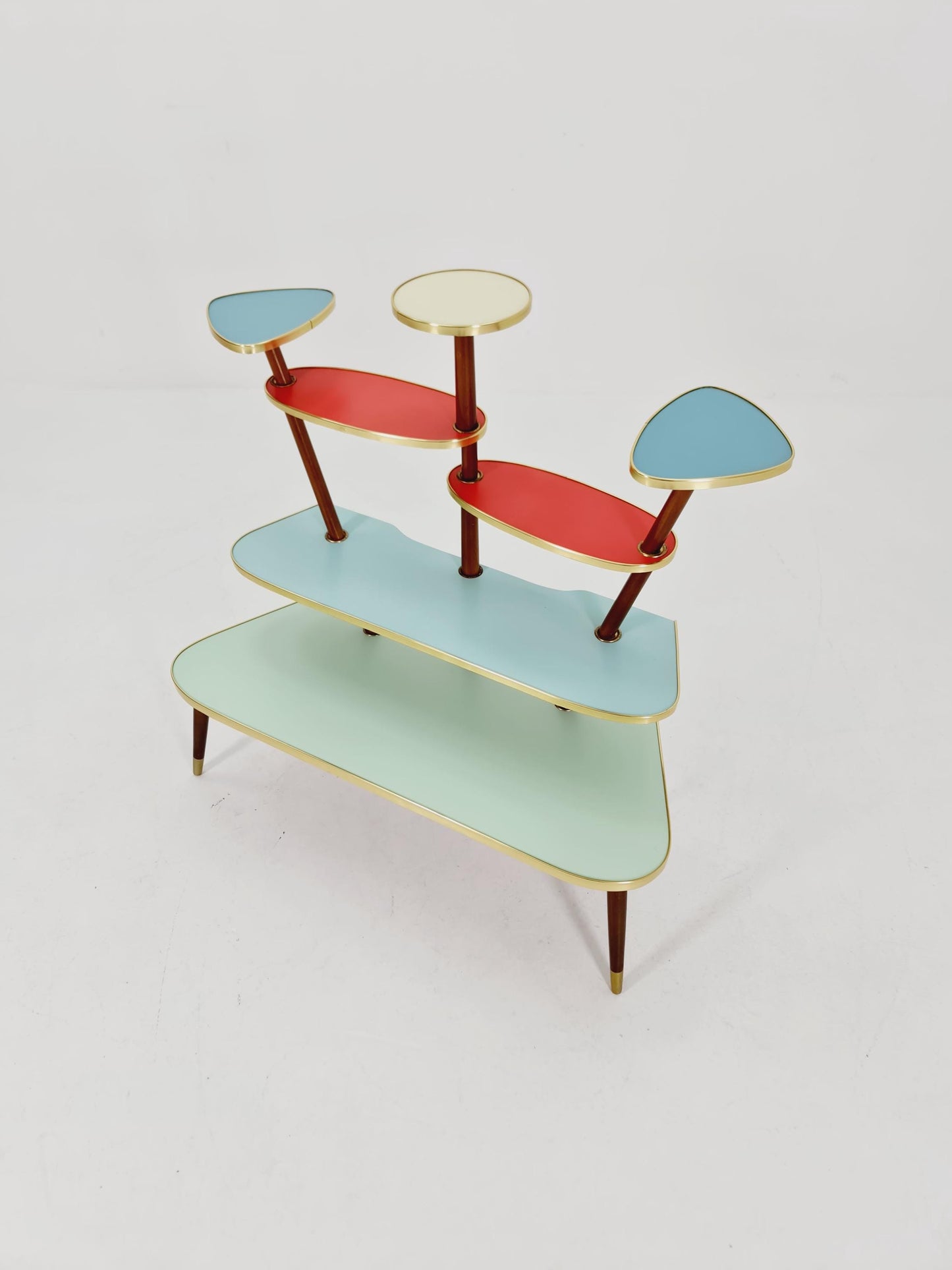 huge 1950s German Plant Stand, Colorful Vintage Mid-Century Minimalist Indoor Plant Stand Side Table Retro flower table