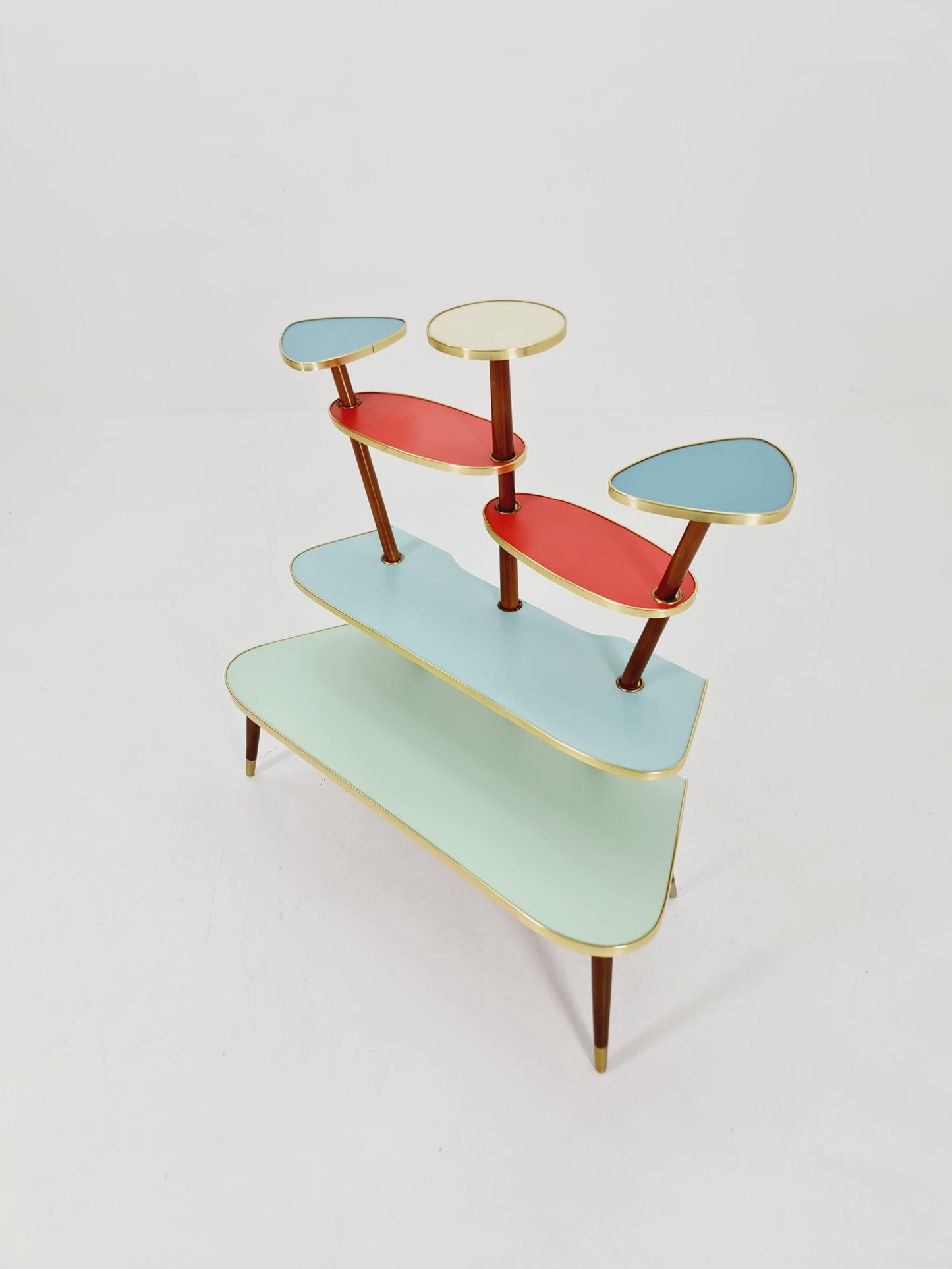 huge 1950s German Plant Stand, Colorful Vintage Mid-Century Minimalist Indoor Plant Stand Side Table Retro flower table