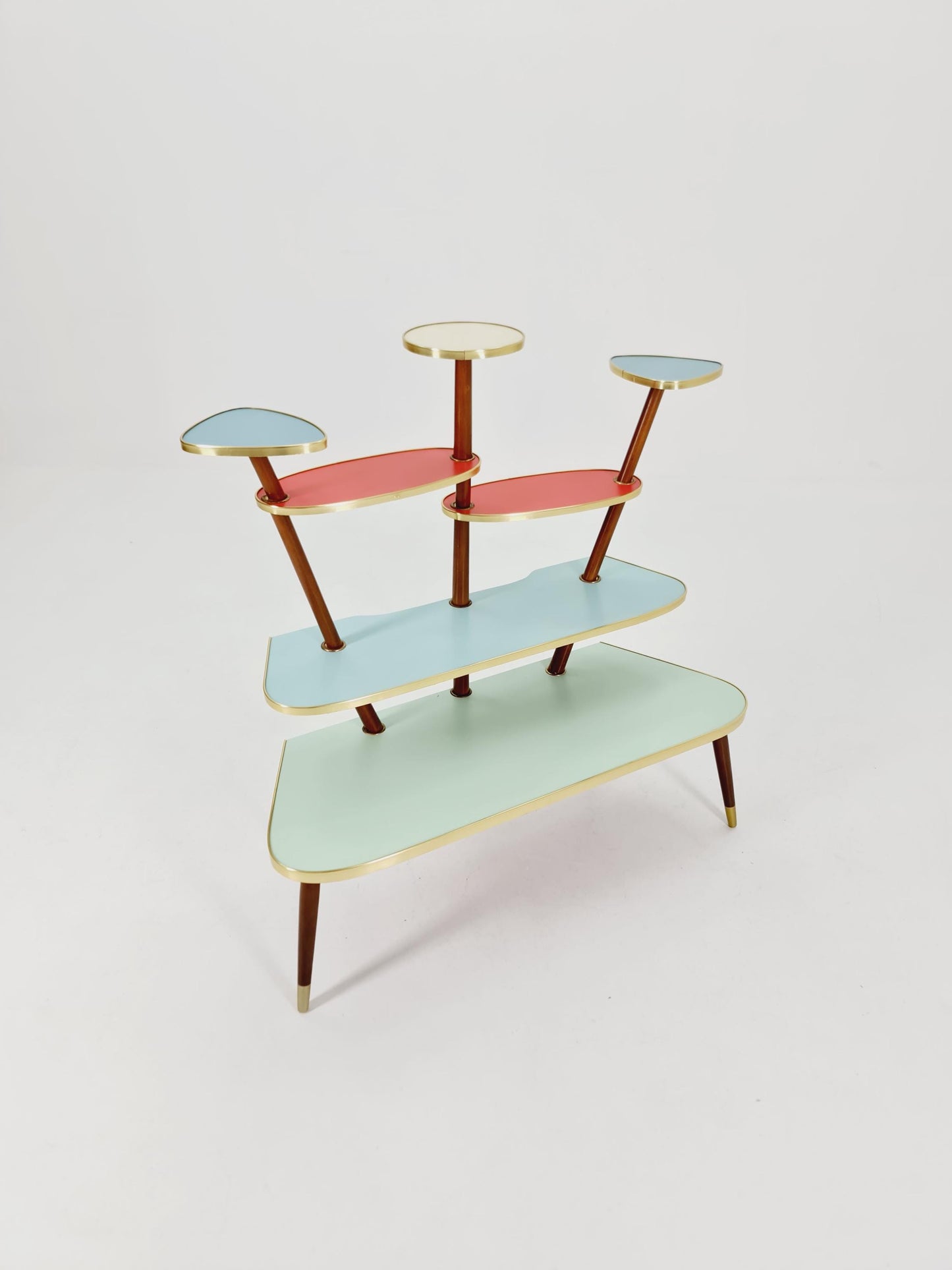 huge 1950s German Plant Stand, Colorful Vintage Mid-Century Minimalist Indoor Plant Stand Side Table Retro flower table