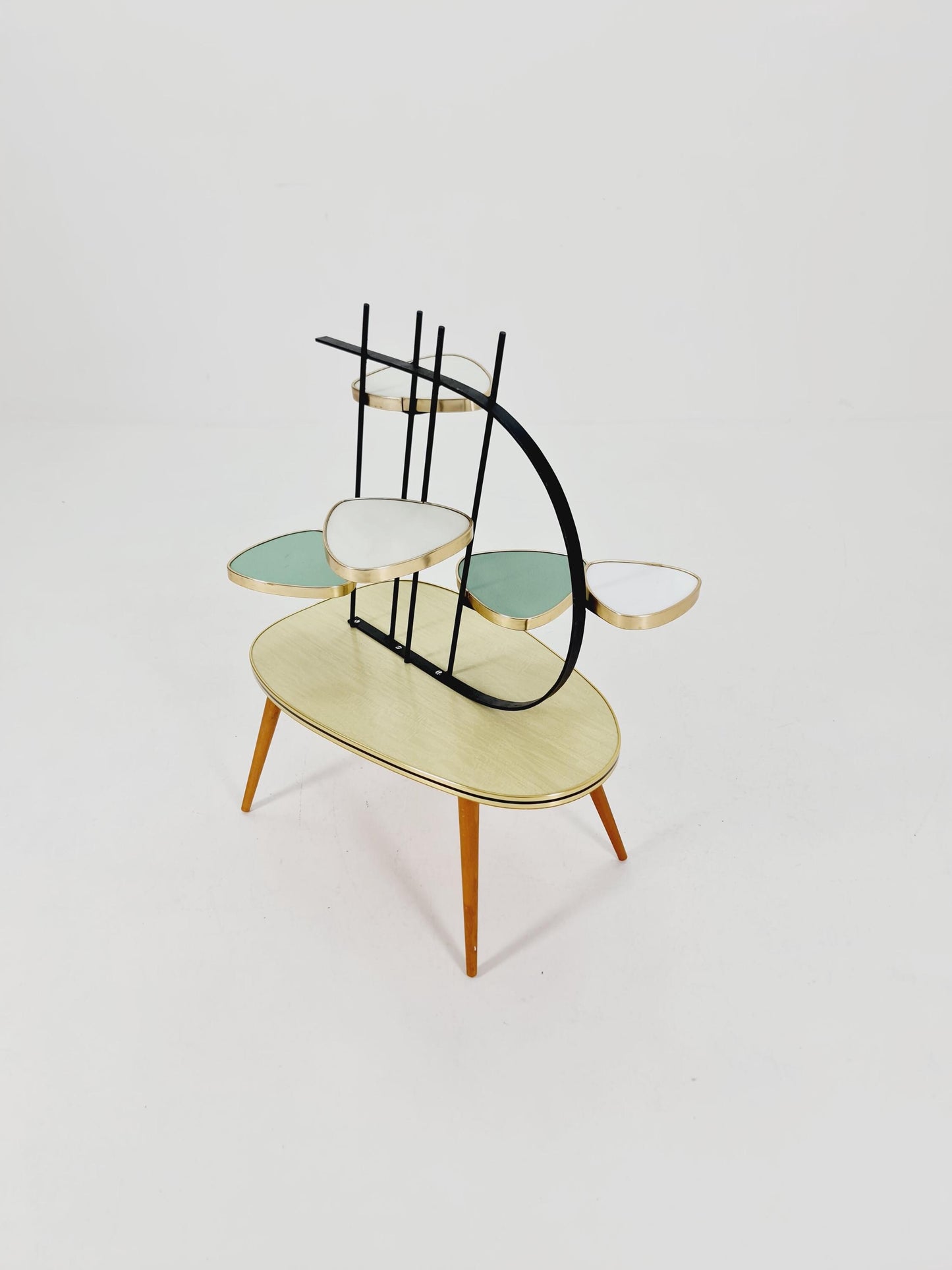 Big 1950s German Plant Stand, Colorful Vintage Mid-Century Minimalist Indoor Plant Stand Side Table Retro flower table