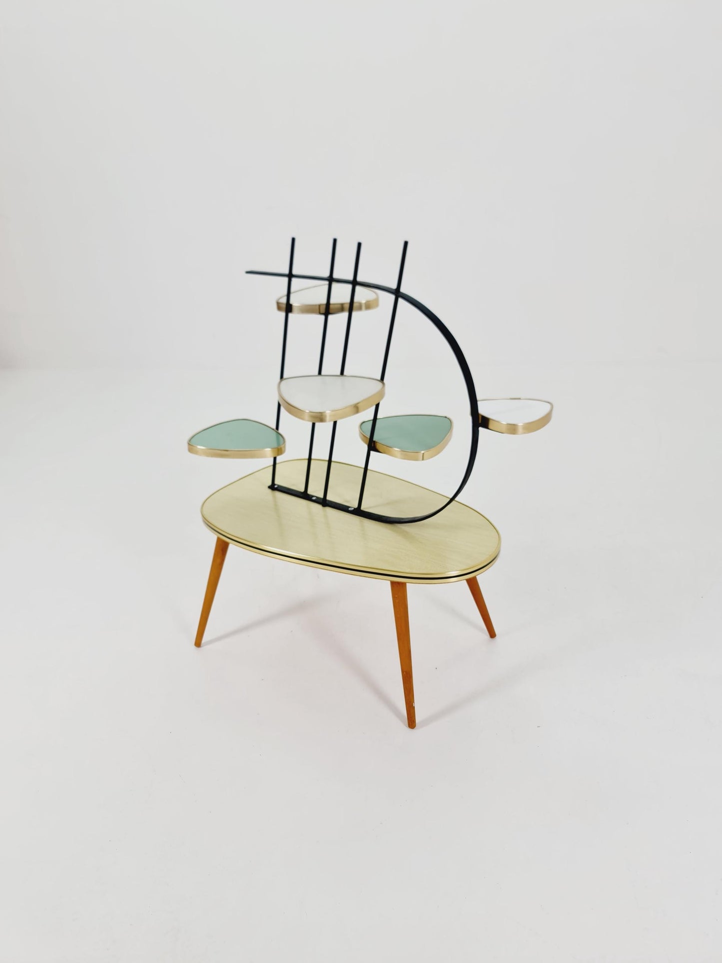 Big 1950s German Plant Stand, Colorful Vintage Mid-Century Minimalist Indoor Plant Stand Side Table Retro flower table