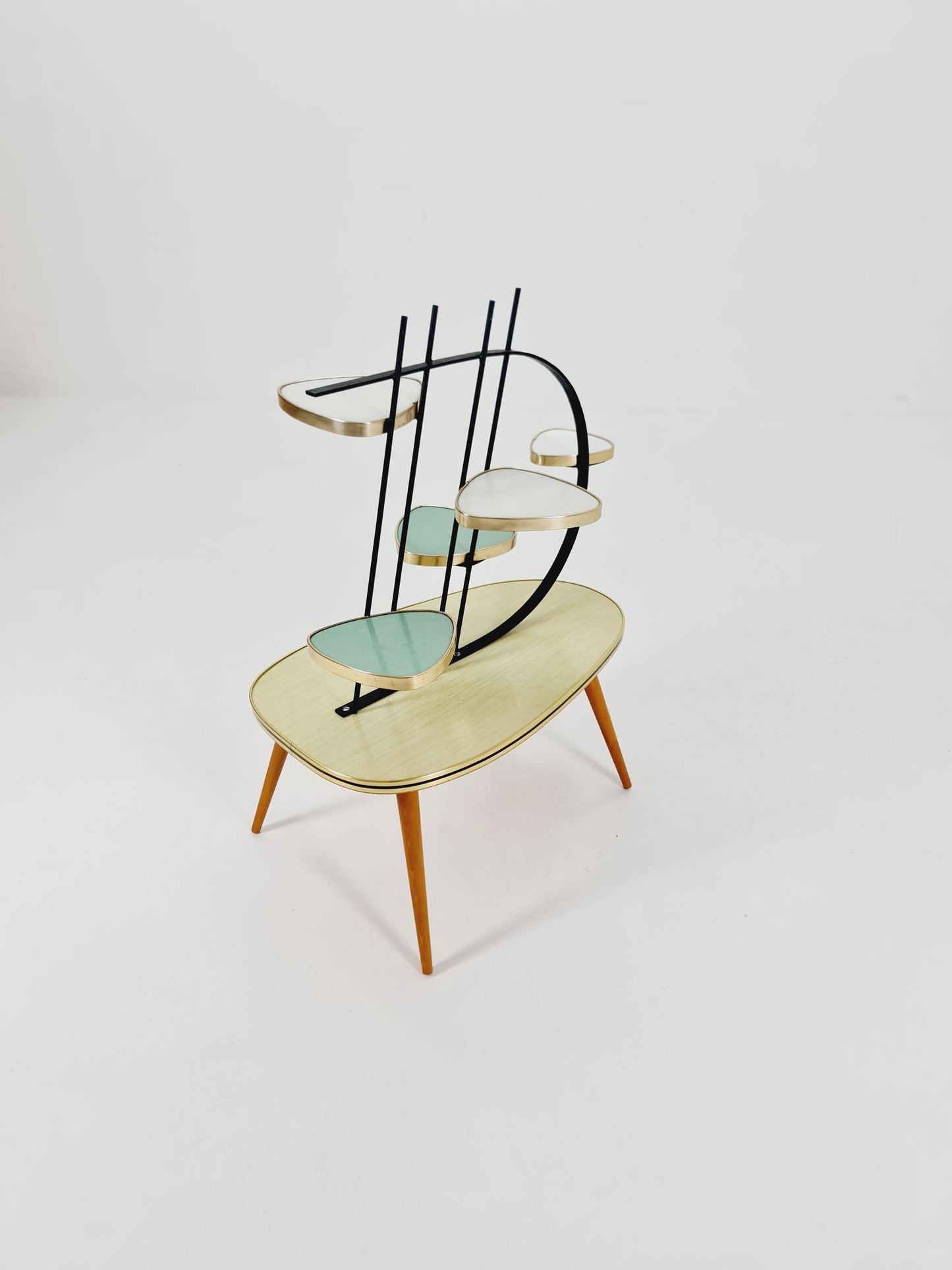 Big 1950s German Plant Stand, Colorful Vintage Mid-Century Minimalist Indoor Plant Stand Side Table Retro flower table
