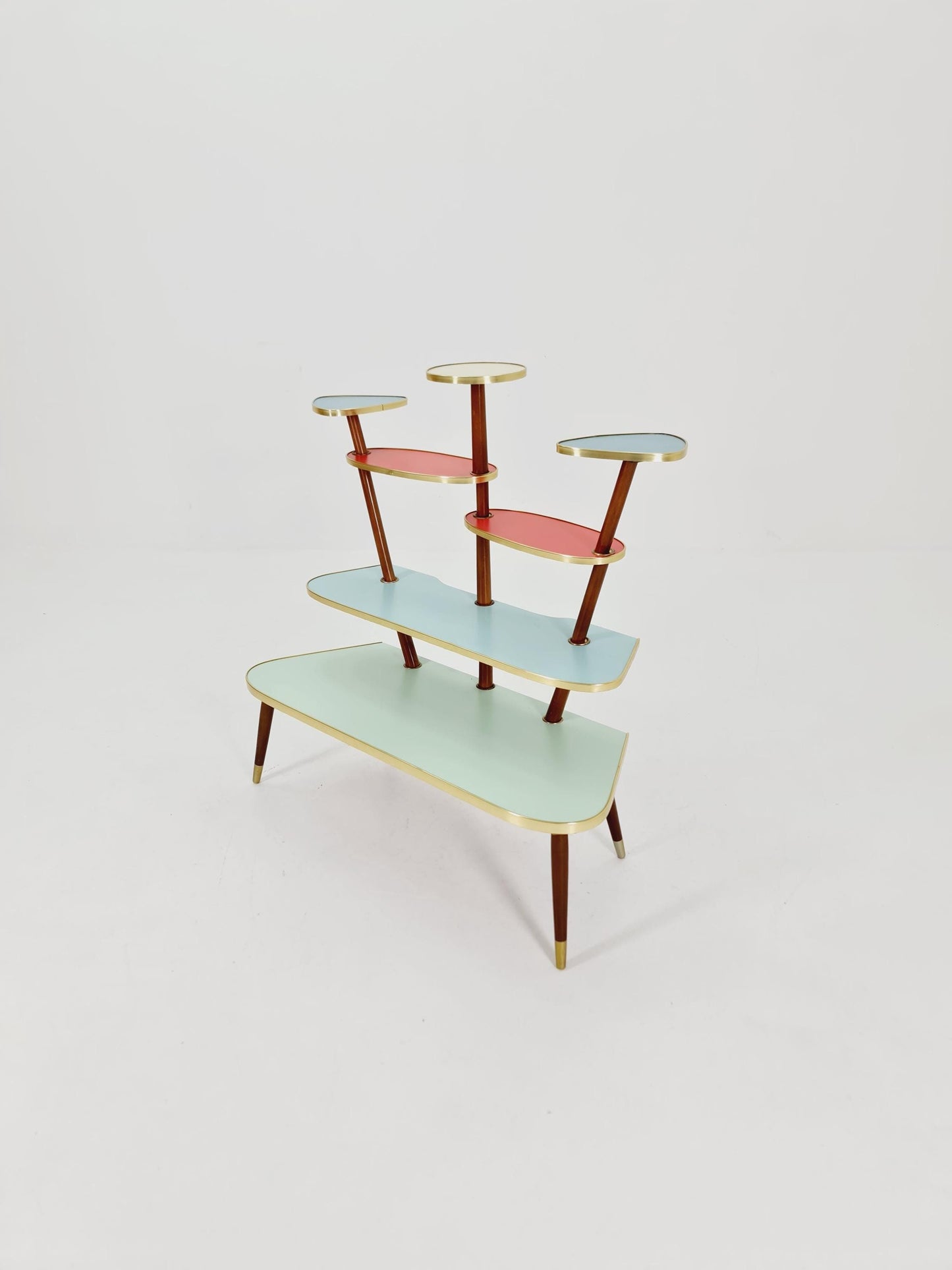 huge 1950s German Plant Stand, Colorful Vintage Mid-Century Minimalist Indoor Plant Stand Side Table Retro flower table
