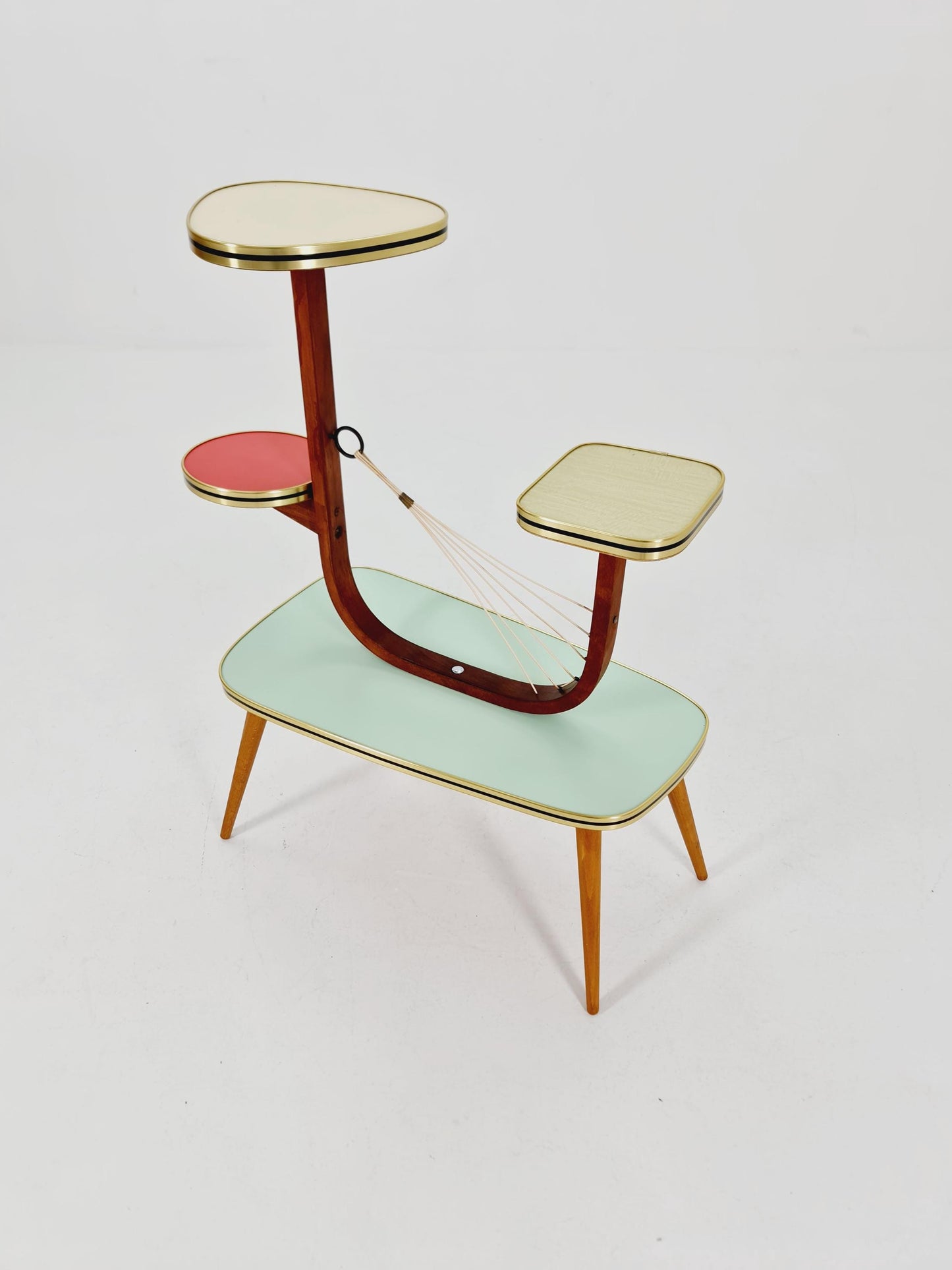 Big 1950s German Plant Stand, Colorful Vintage Mid-Century Minimalist Indoor Plant Stand Side Table Retro flower table