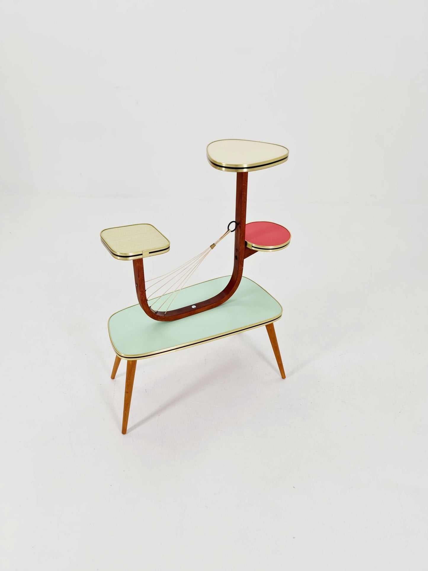 Big 1950s German Plant Stand, Colorful Vintage Mid-Century Minimalist Indoor Plant Stand Side Table Retro flower table