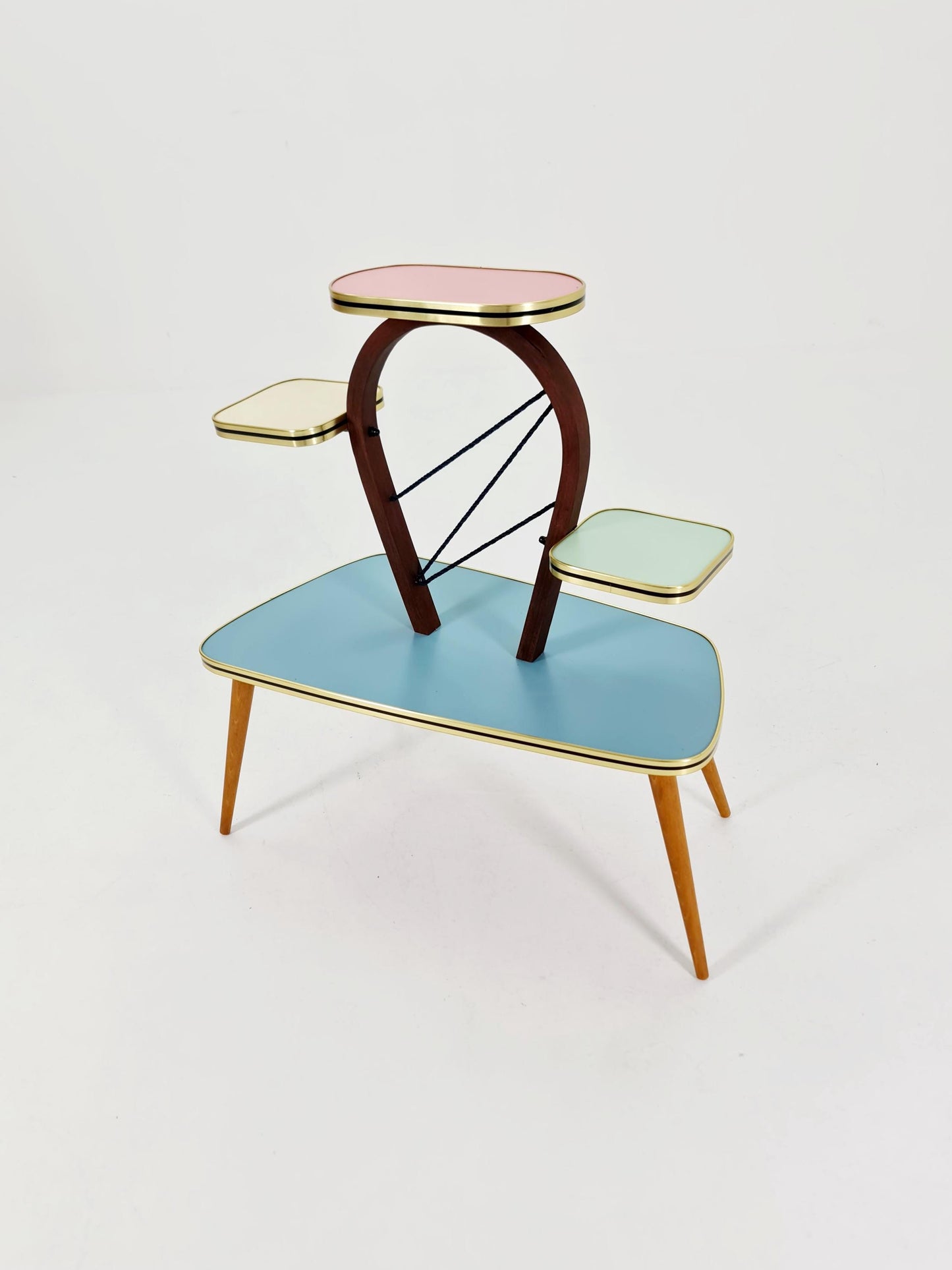 Big 1950s German Plant Stand, Colorful Vintage Mid-Century Minimalist Indoor Plant Stand Side Table Retro flower table