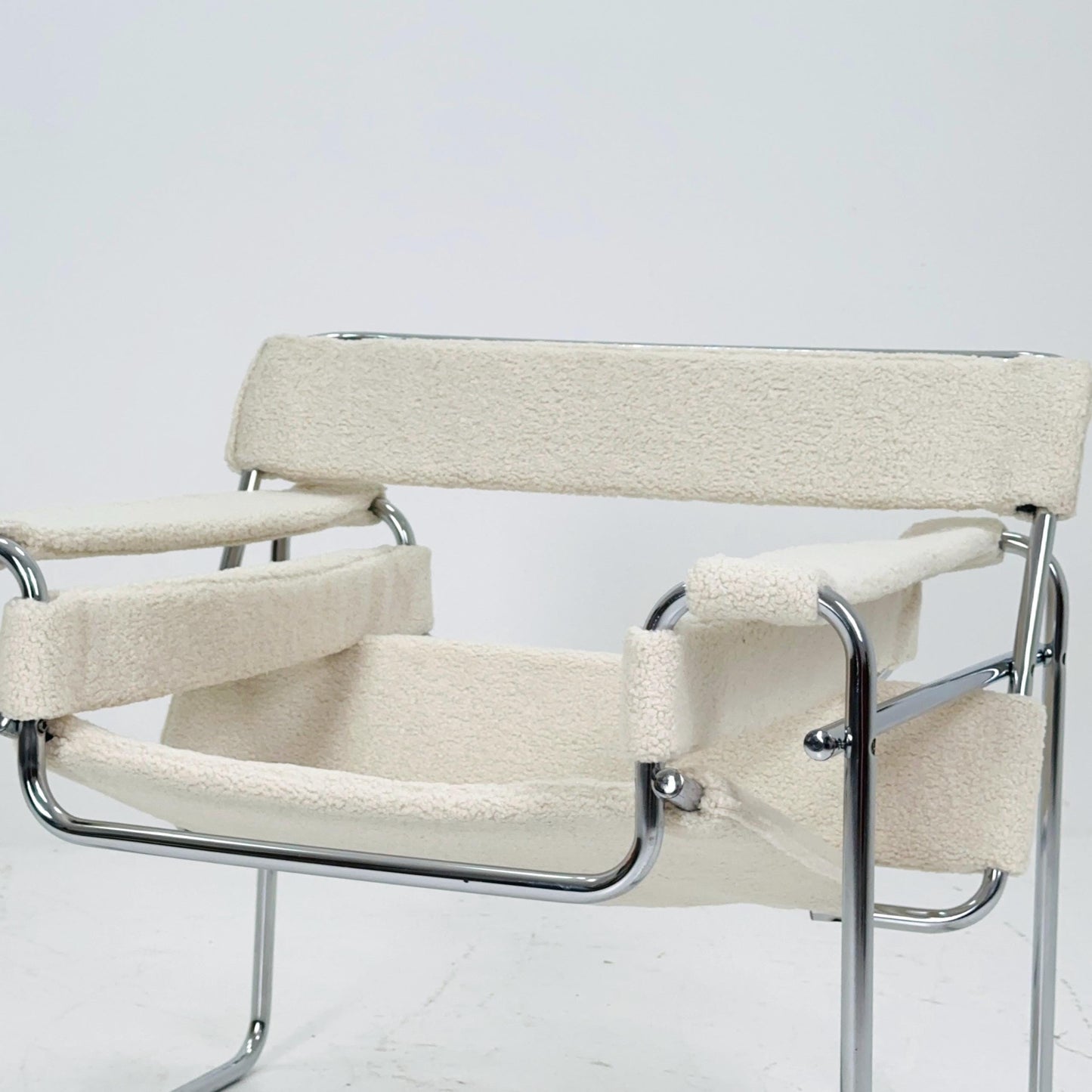 Mid century B3 armchair WASSILY by Marcel Brauer in white Teddy Fabric 1990s Italy