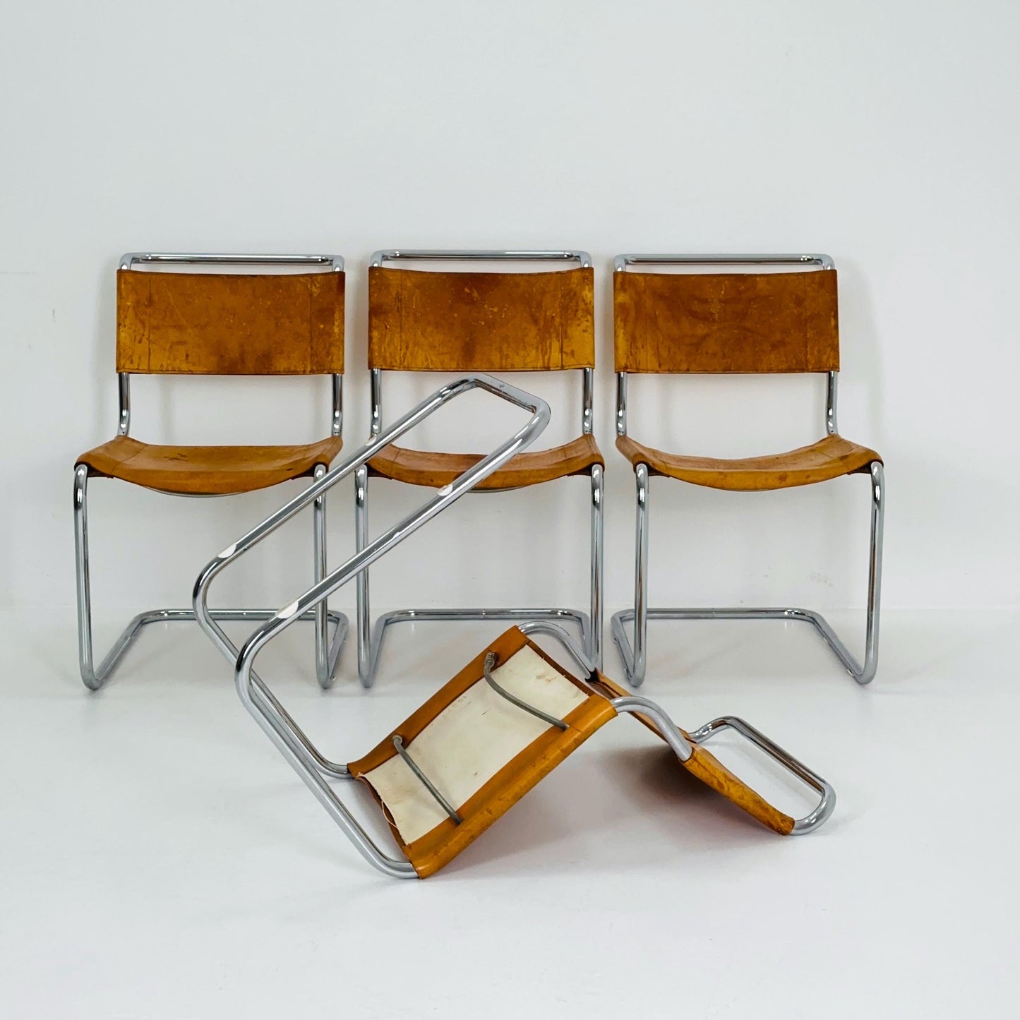 Set of 4 Mid-Century Vintage S33 Cognac Chairs by Mart Stam & Marcel Breuer from Thonet 1980s