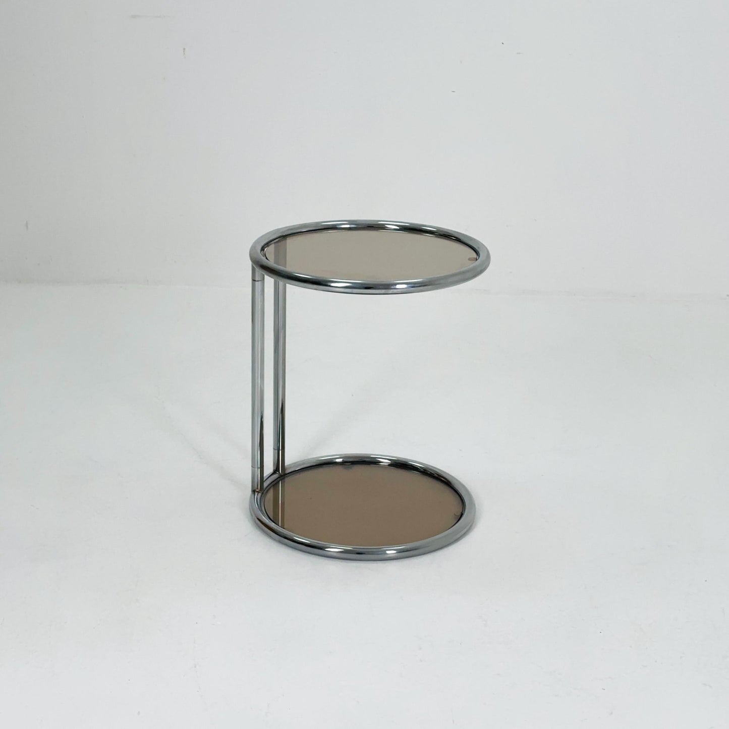 Mid century BauHaus Round Chrome & Glass side table Eileen Gray style , 1980s
