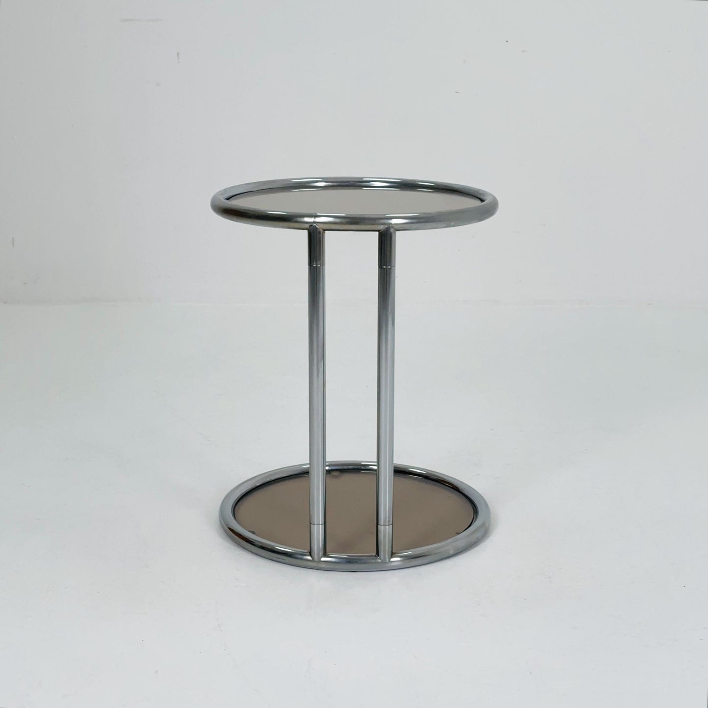 Mid century BauHaus Round Chrome & Glass side table Eileen Gray style , 1980s