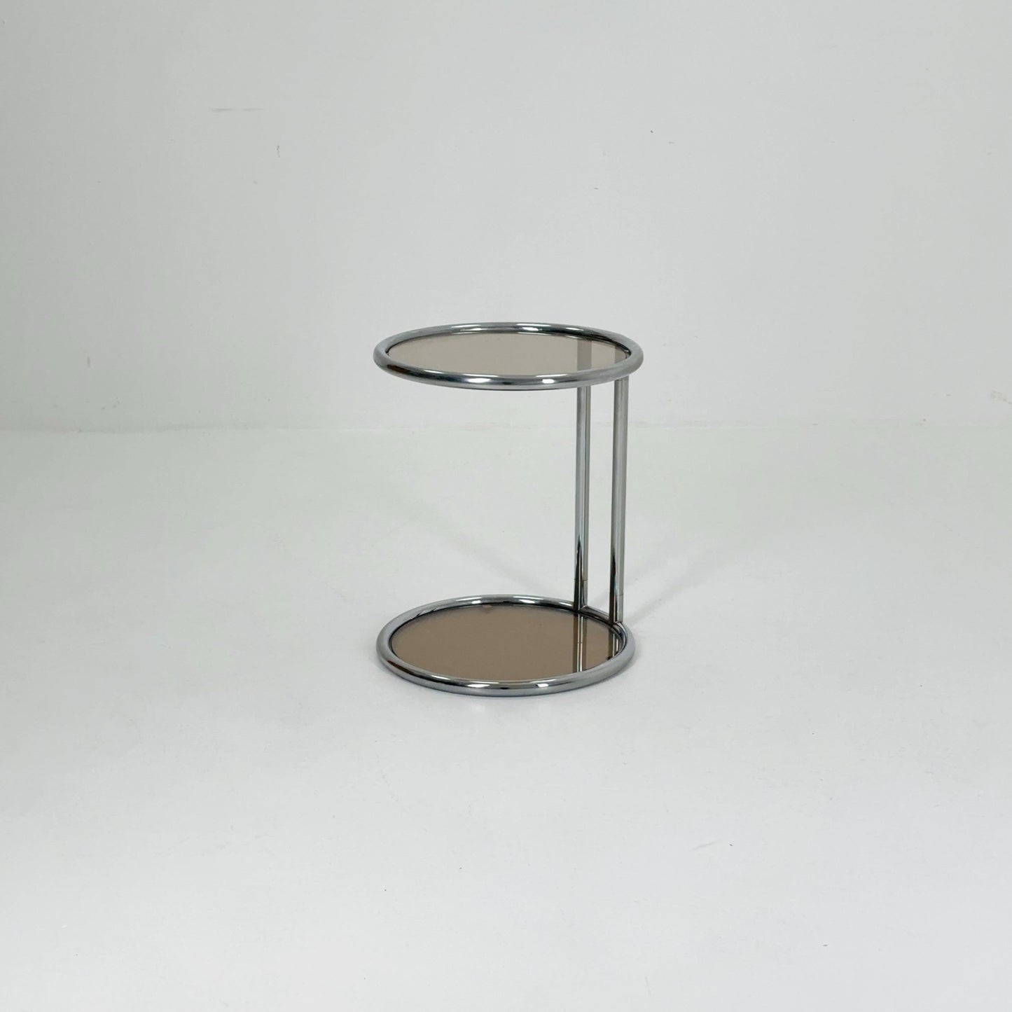 Mid century BauHaus Round Chrome & Glass side table Eileen Gray style , 1980s