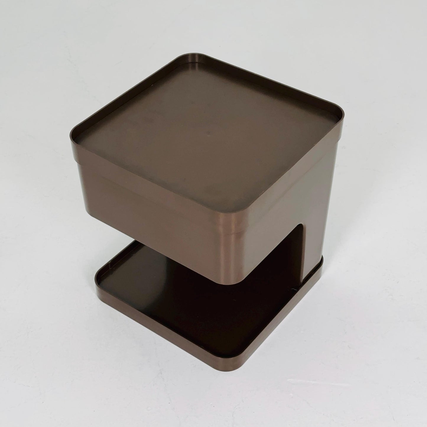 Space age brown side table or mini bar by flair for Prisunic. Molded plastic, 1980s