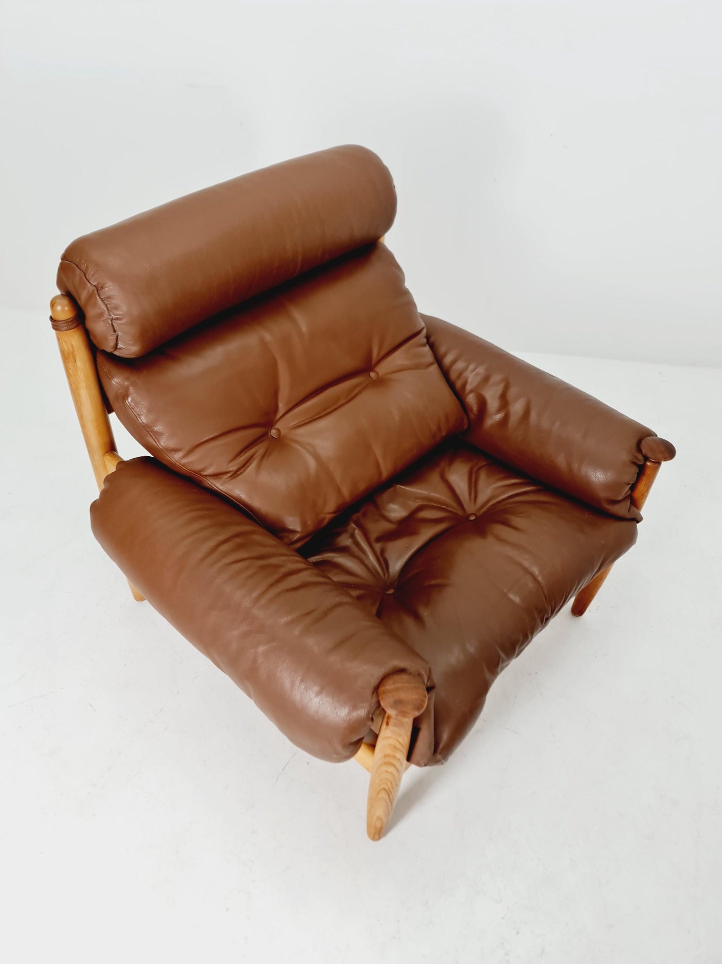 mid century armchairs By Eric Merthen for ire möbler in leather and Oak wood , Sweden 1960s Set of 2