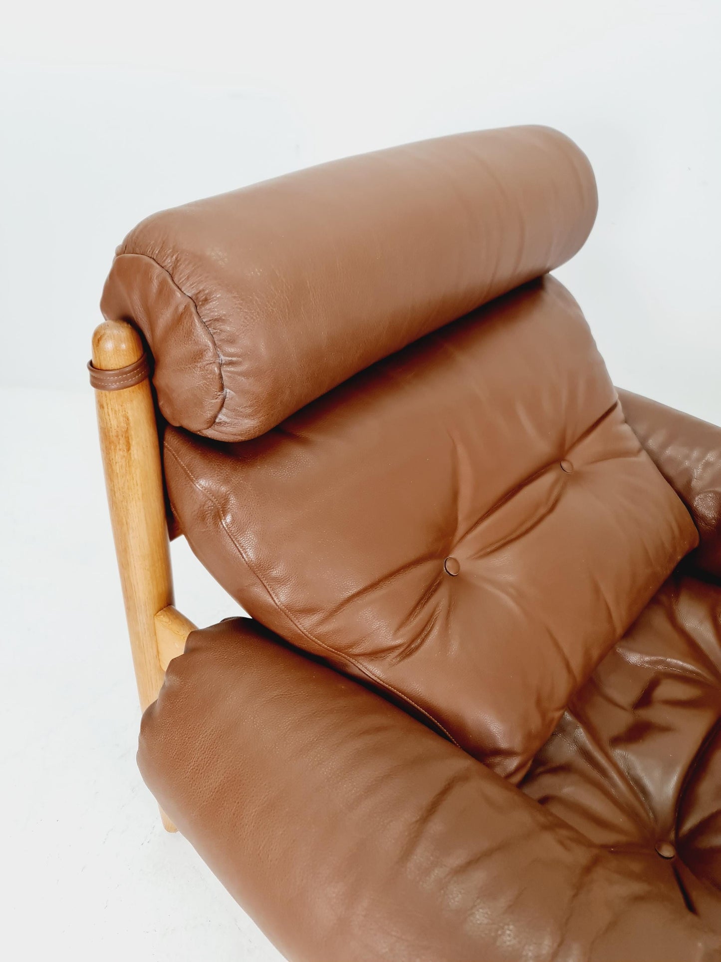 mid century armchairs By Eric Merthen for ire möbler in leather and Oak wood , Sweden 1960s Set of 2