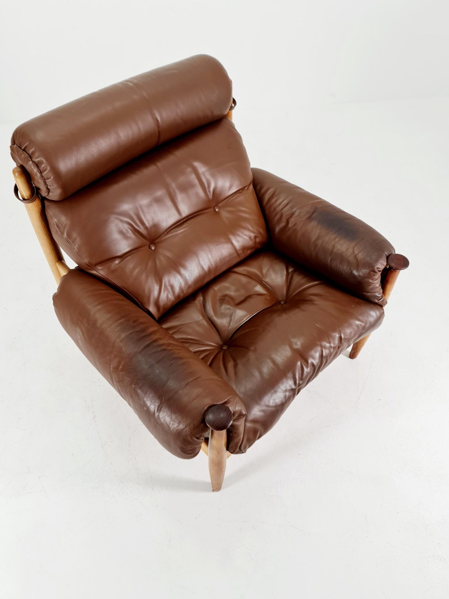 mid century armchairs By Eric Merthen for ire möbler in leather and Oak wood , Sweden 1960s