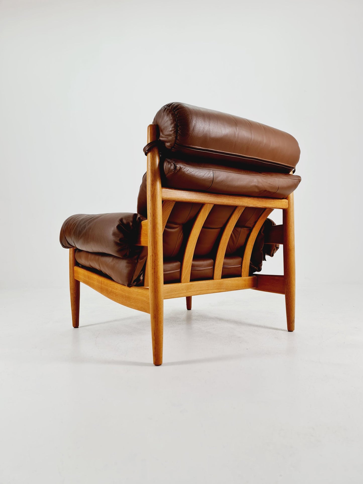 mid century armchairs By Eric Merthen for ire möbler in leather and Oak wood , Sweden 1960s