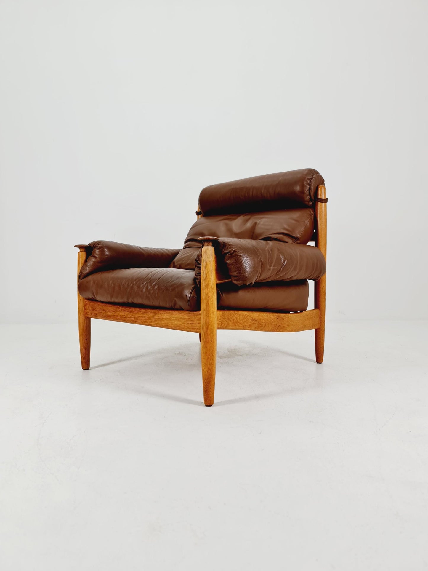 mid century armchairs By Eric Merthen for ire möbler in leather and Oak wood , Sweden 1960s
