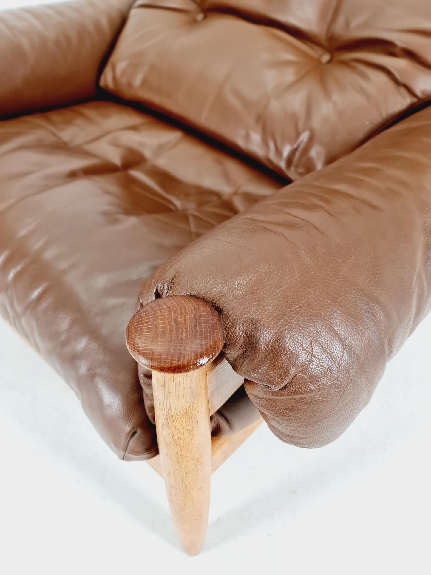 mid century armchairs By Eric Merthen for ire möbler in leather and Oak wood , Sweden 1960s