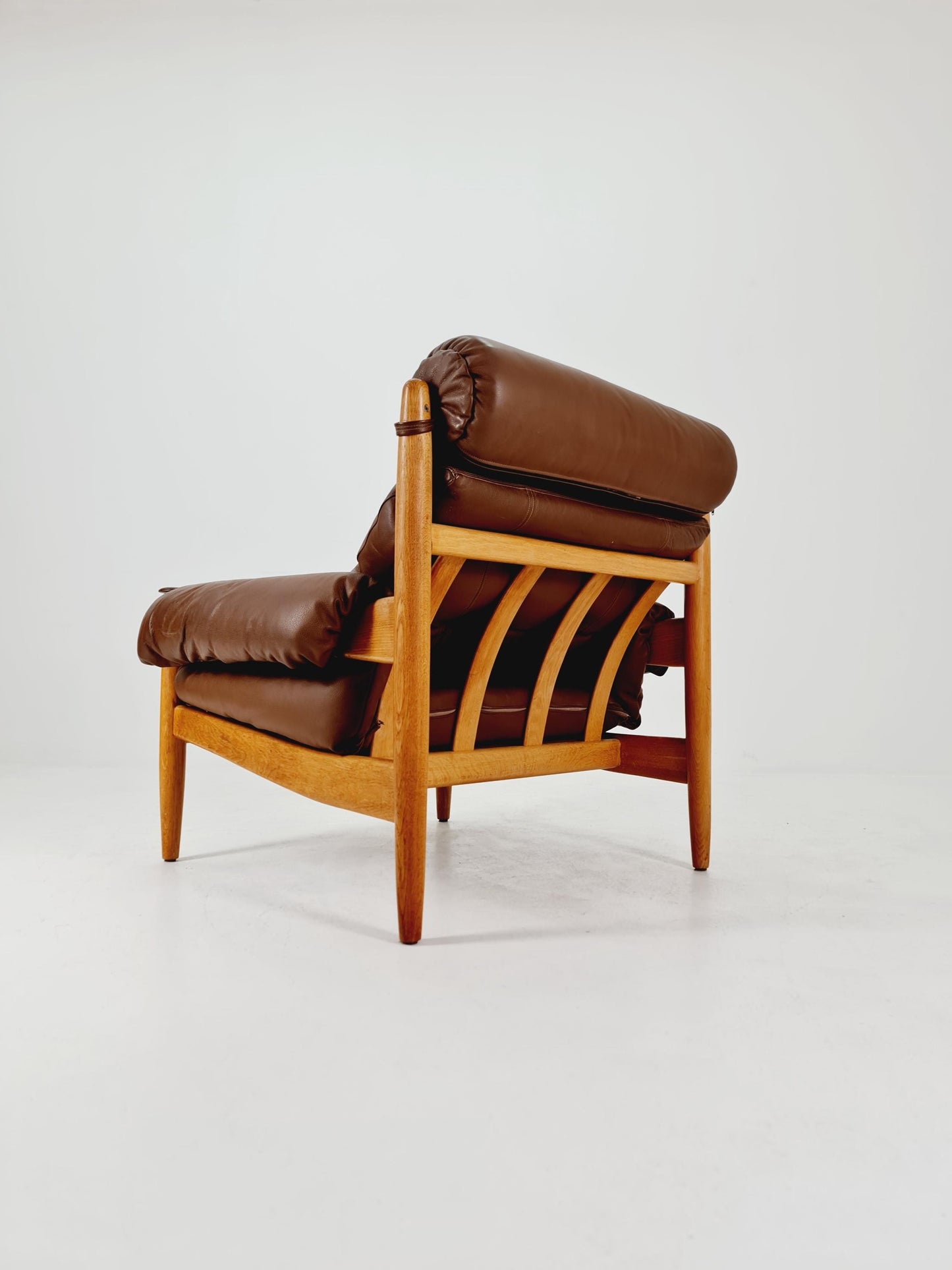 mid century armchairs By Eric Merthen for ire möbler in leather and Oak wood , Sweden 1960s