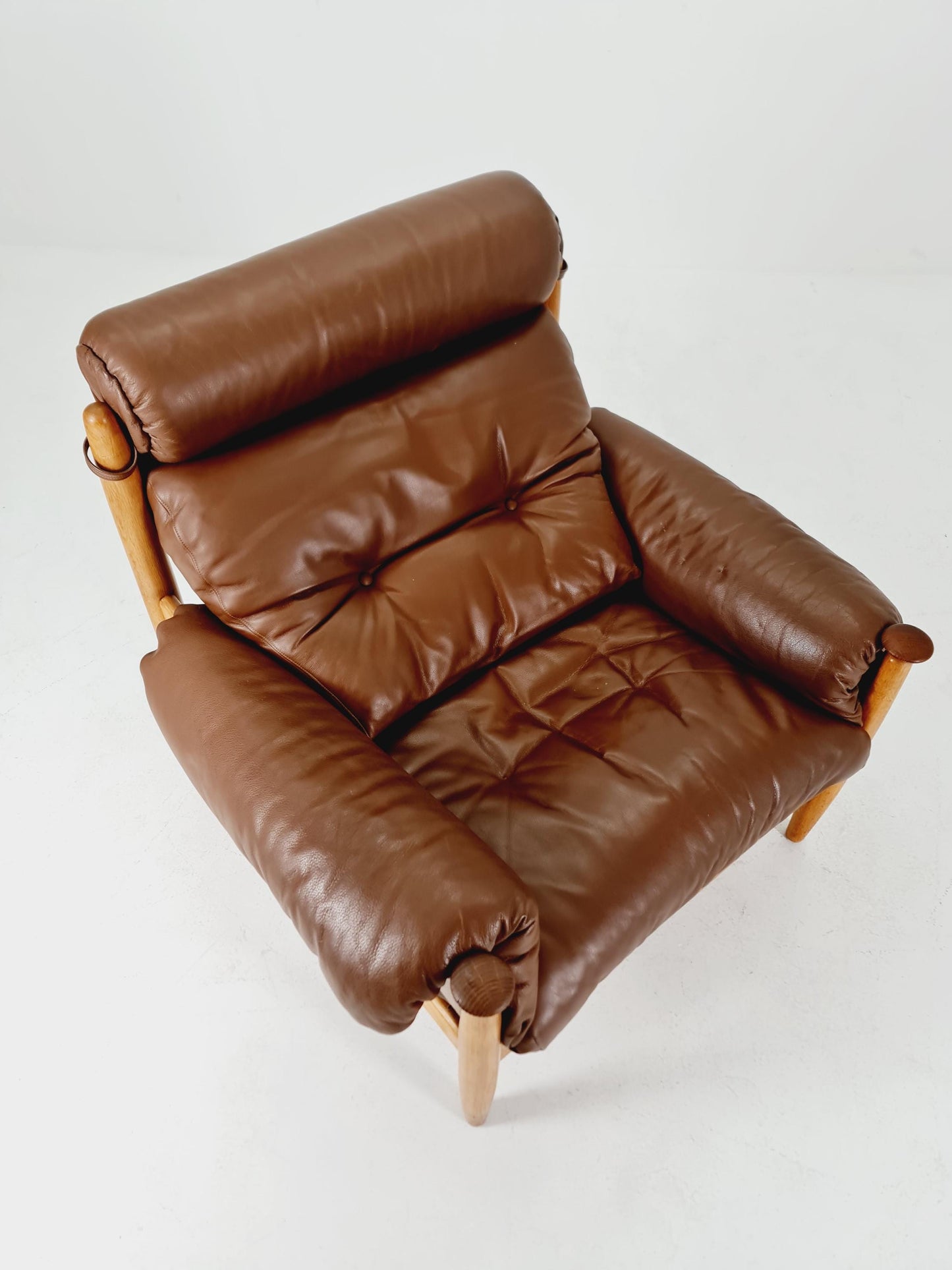 mid century armchairs By Eric Merthen for ire möbler in leather and Oak wood , Sweden 1960s