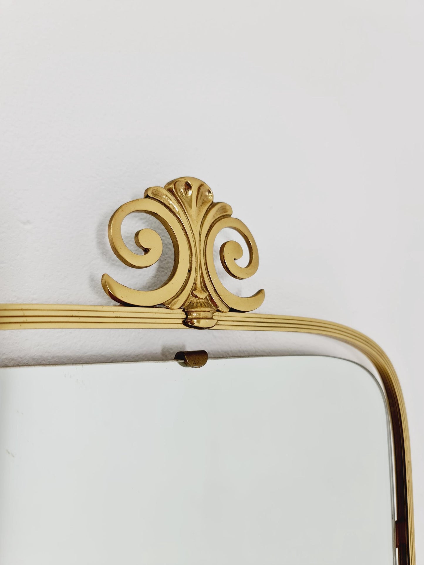 Mid Century asymmetric German brass Original kidney wall mirror from the 60s