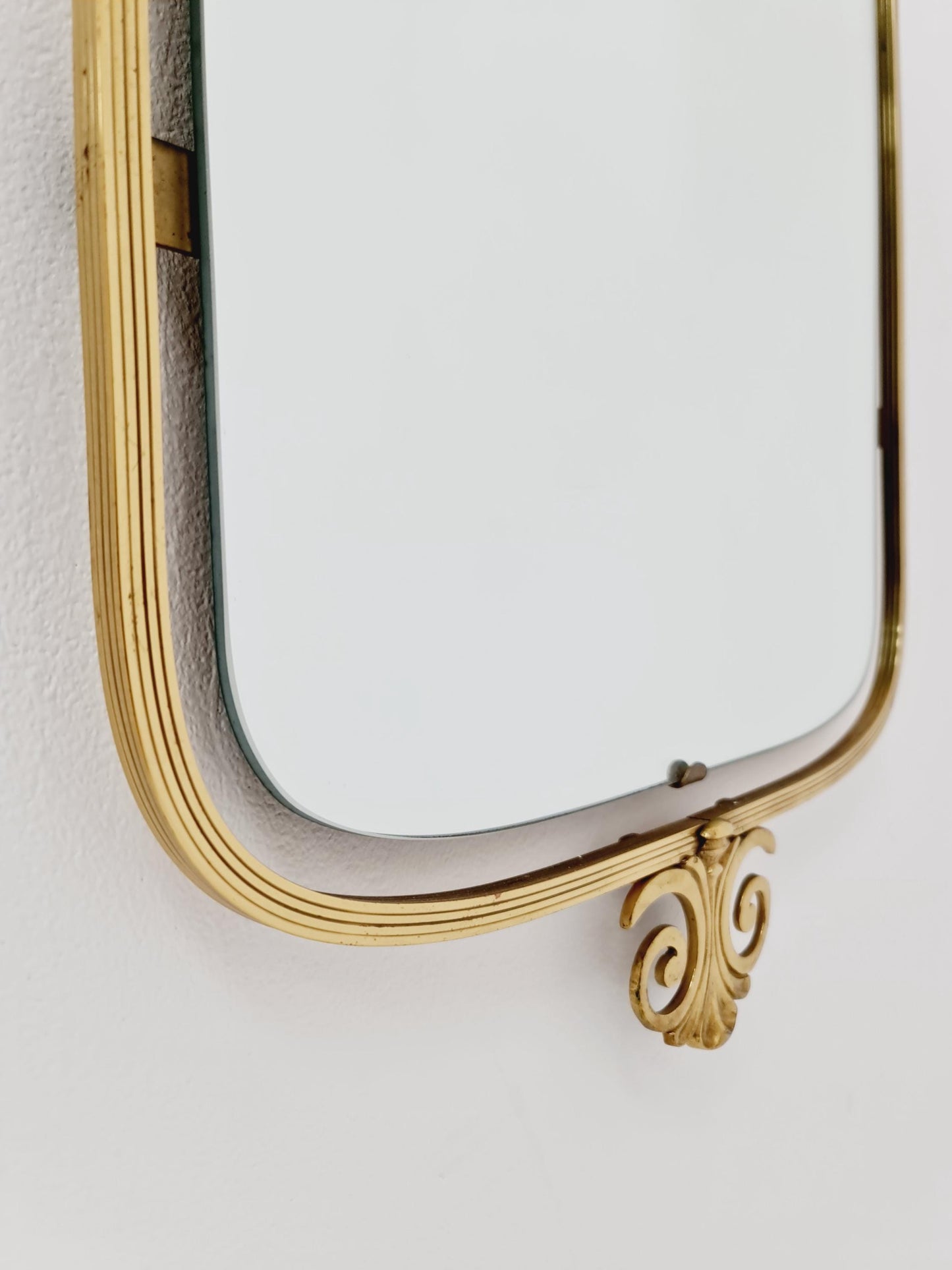 Mid Century asymmetric German brass Original kidney wall mirror from the 60s