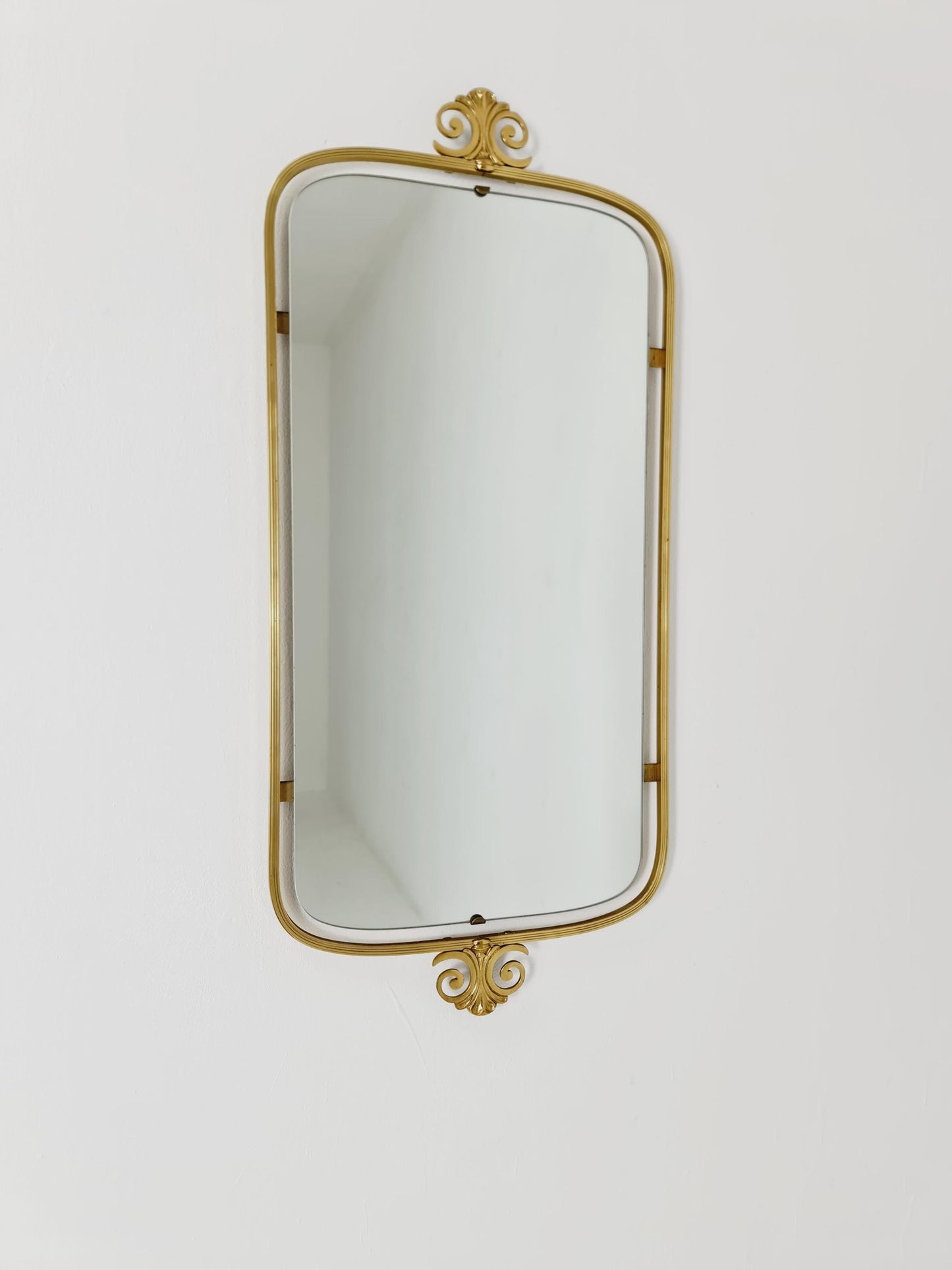Mid Century asymmetric German brass Original kidney wall mirror from the 60s