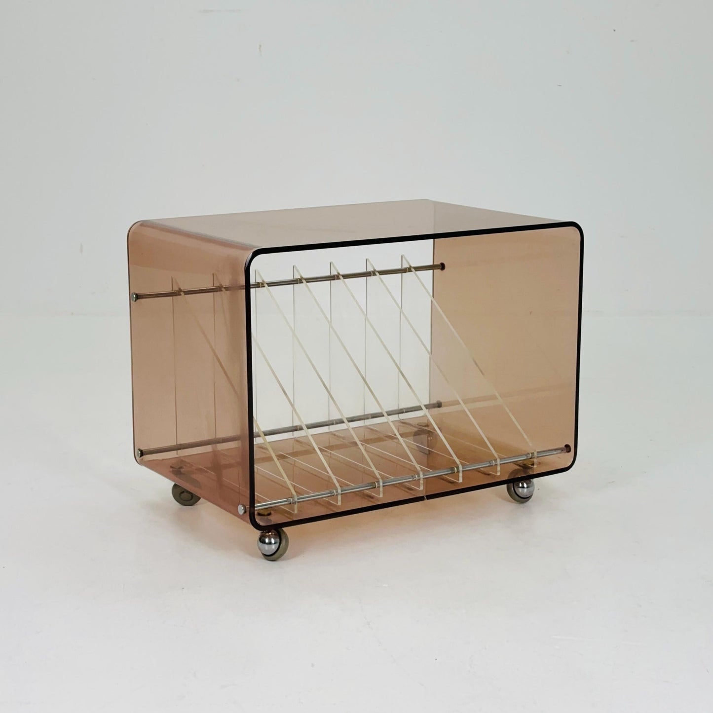 Space age Smoked Brown Plexiglass vinyl storage /Trolley by Michel Dumas for Roche Bobois 1970s
