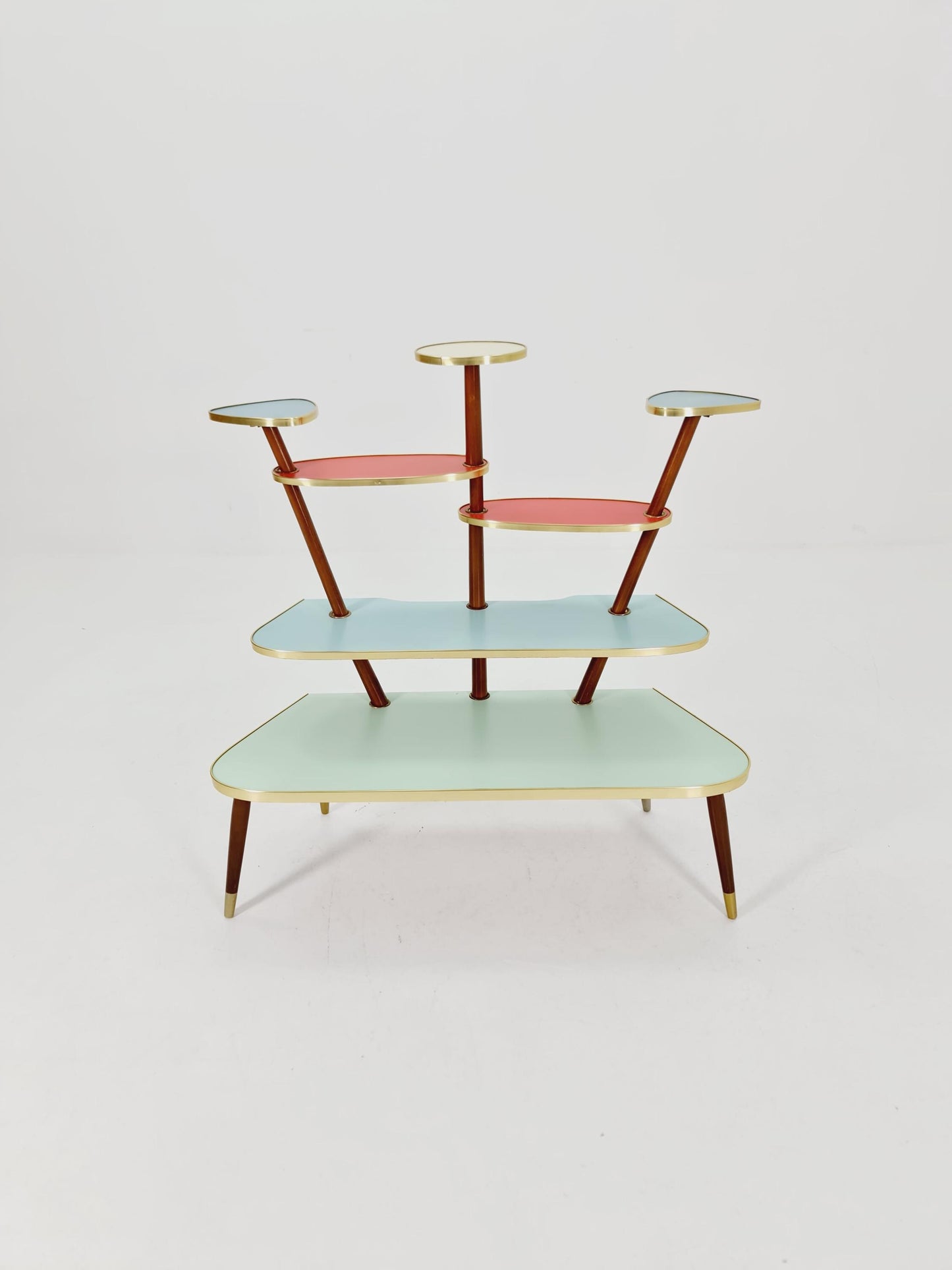 huge 1950s German Plant Stand, Colorful Vintage Mid-Century Minimalist Indoor Plant Stand Side Table Retro flower table