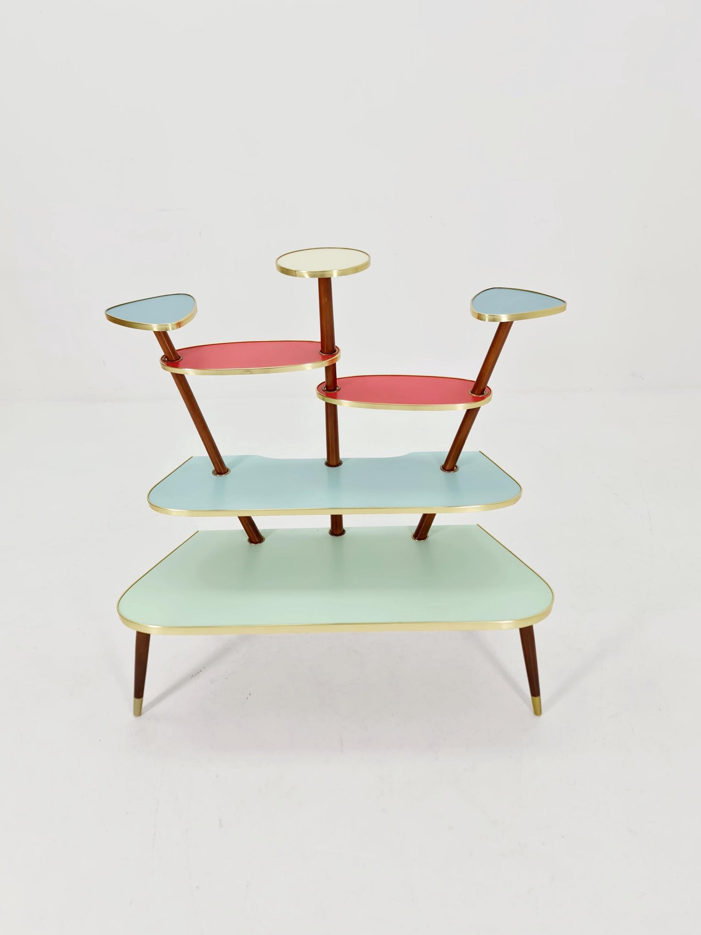 huge 1950s German Plant Stand, Colorful Vintage Mid-Century Minimalist Indoor Plant Stand Side Table Retro flower table