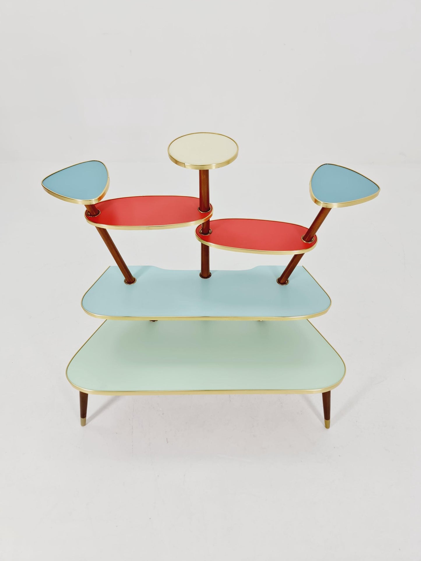 huge 1950s German Plant Stand, Colorful Vintage Mid-Century Minimalist Indoor Plant Stand Side Table Retro flower table