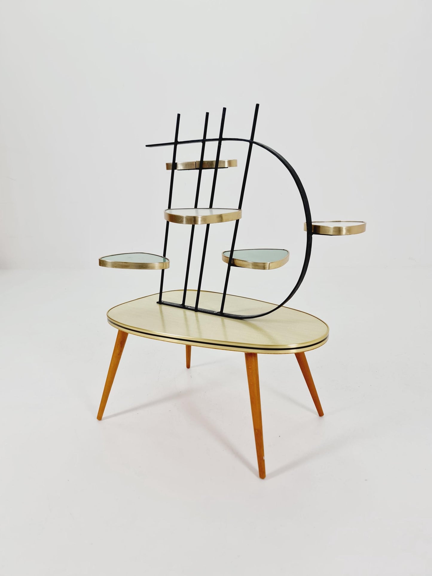 Big 1950s German Plant Stand, Colorful Vintage Mid-Century Minimalist Indoor Plant Stand Side Table Retro flower table