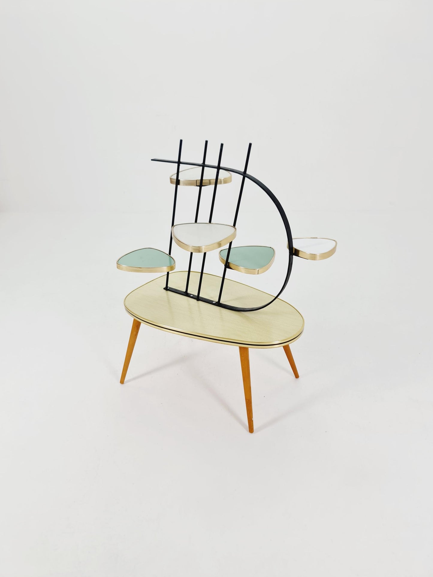 Big 1950s German Plant Stand, Colorful Vintage Mid-Century Minimalist Indoor Plant Stand Side Table Retro flower table