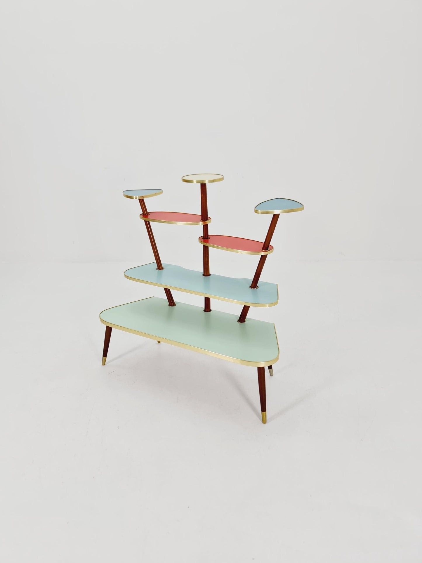 huge 1950s German Plant Stand, Colorful Vintage Mid-Century Minimalist Indoor Plant Stand Side Table Retro flower table