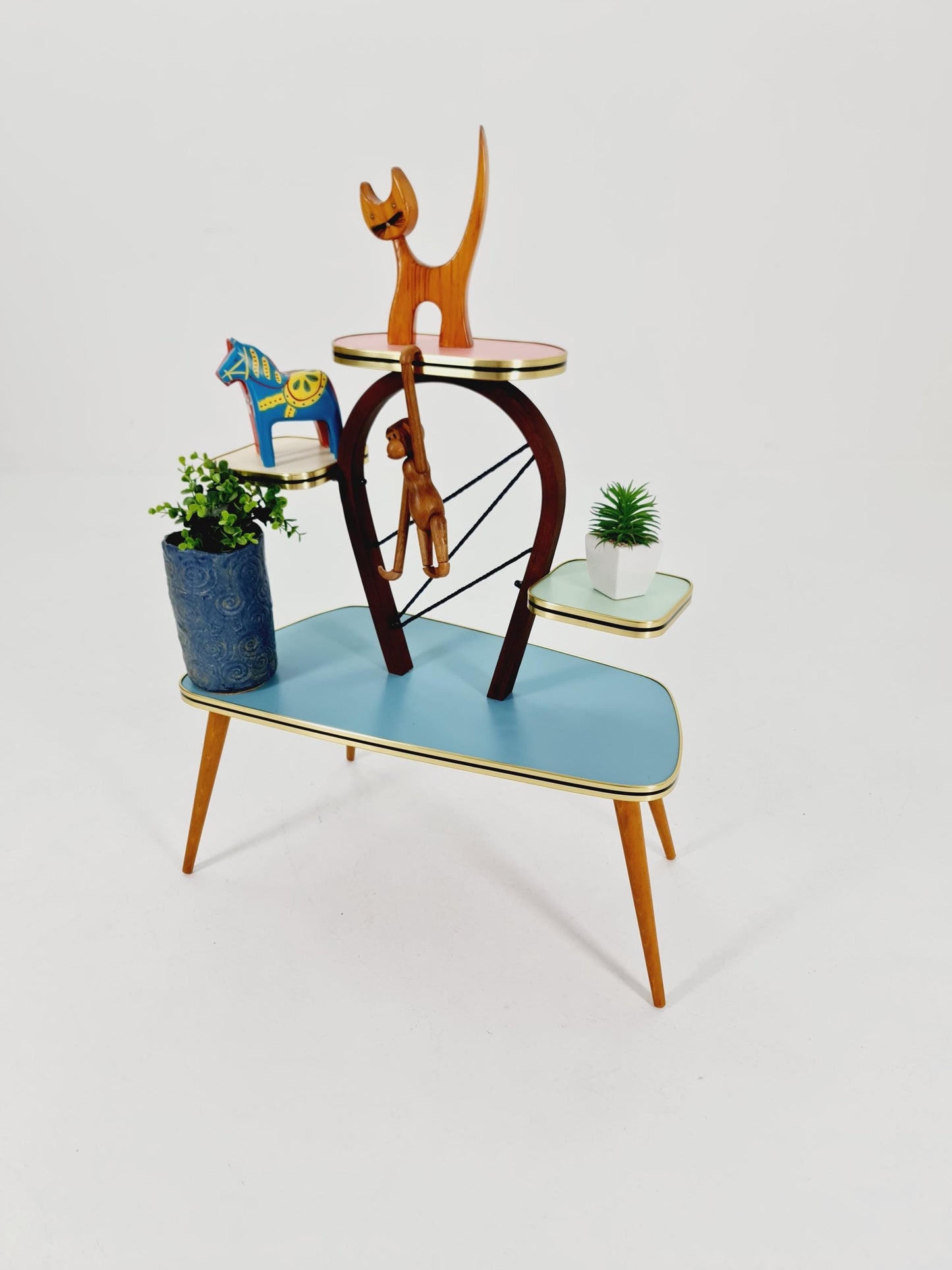 Big 1950s German Plant Stand, Colorful Vintage Mid-Century Minimalist Indoor Plant Stand Side Table Retro flower table