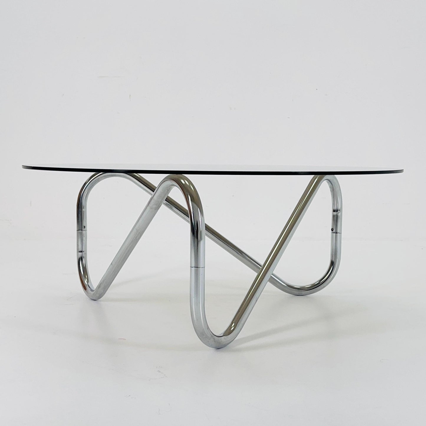 Mid century tubule chrome and smoked glass coffee table , Italy 1980s