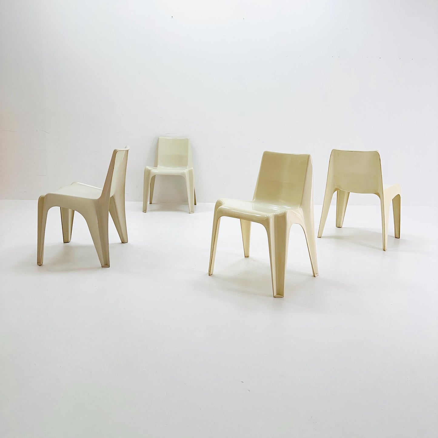 Space age Set of 4 cream white Dining chairs Bofinger BA1171 chair by Helmut Bätzner,1970 Germany