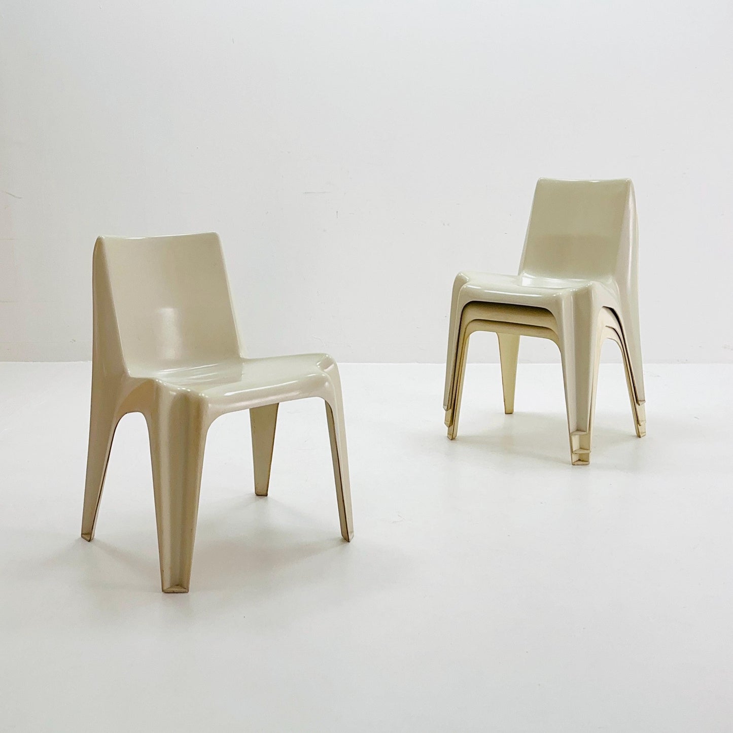 Space age Set of 4 cream white Dining chairs Bofinger BA1171 chair by Helmut Bätzner,1970 Germany