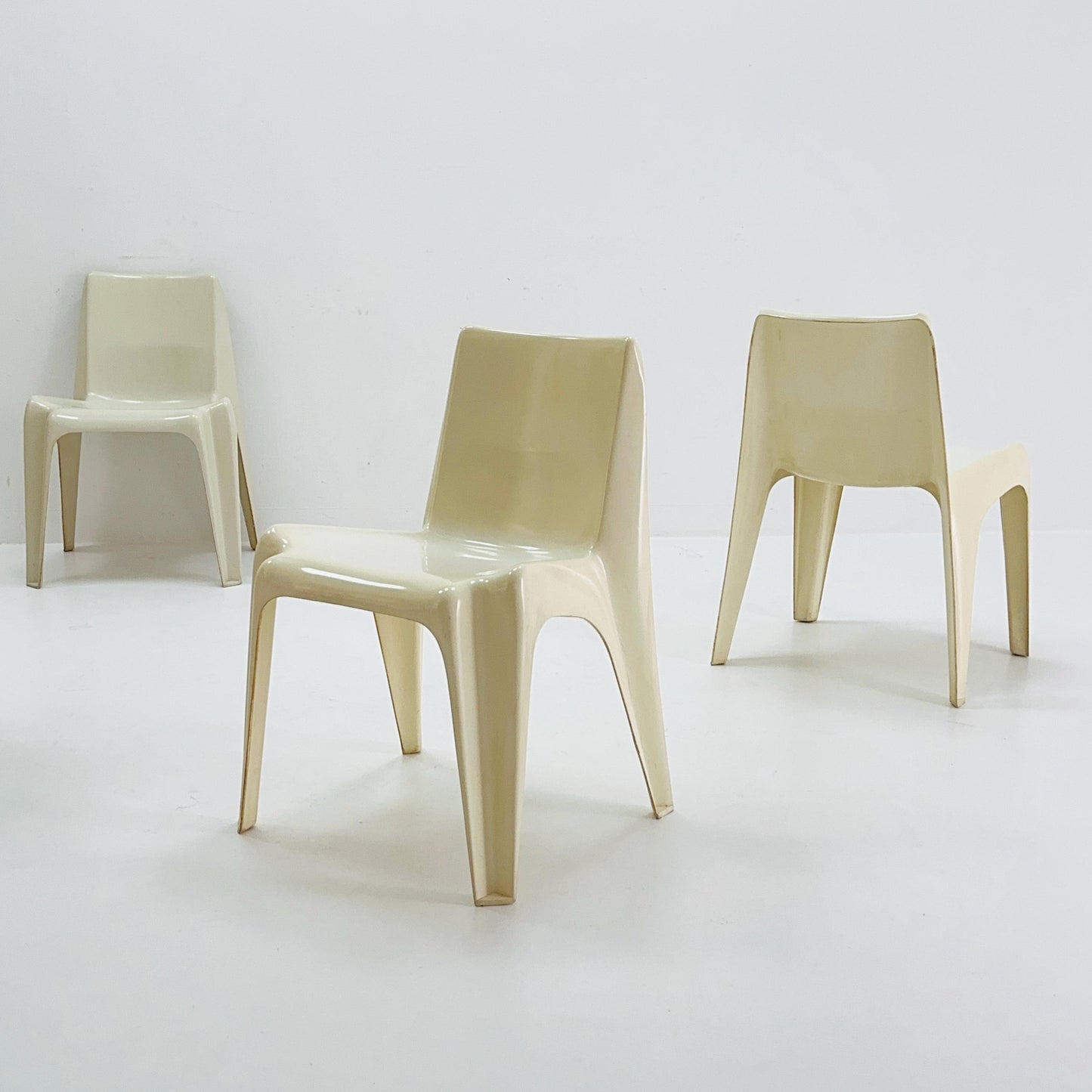 Space age Set of 4 cream white Dining chairs Bofinger BA1171 chair by Helmut Bätzner,1970 Germany