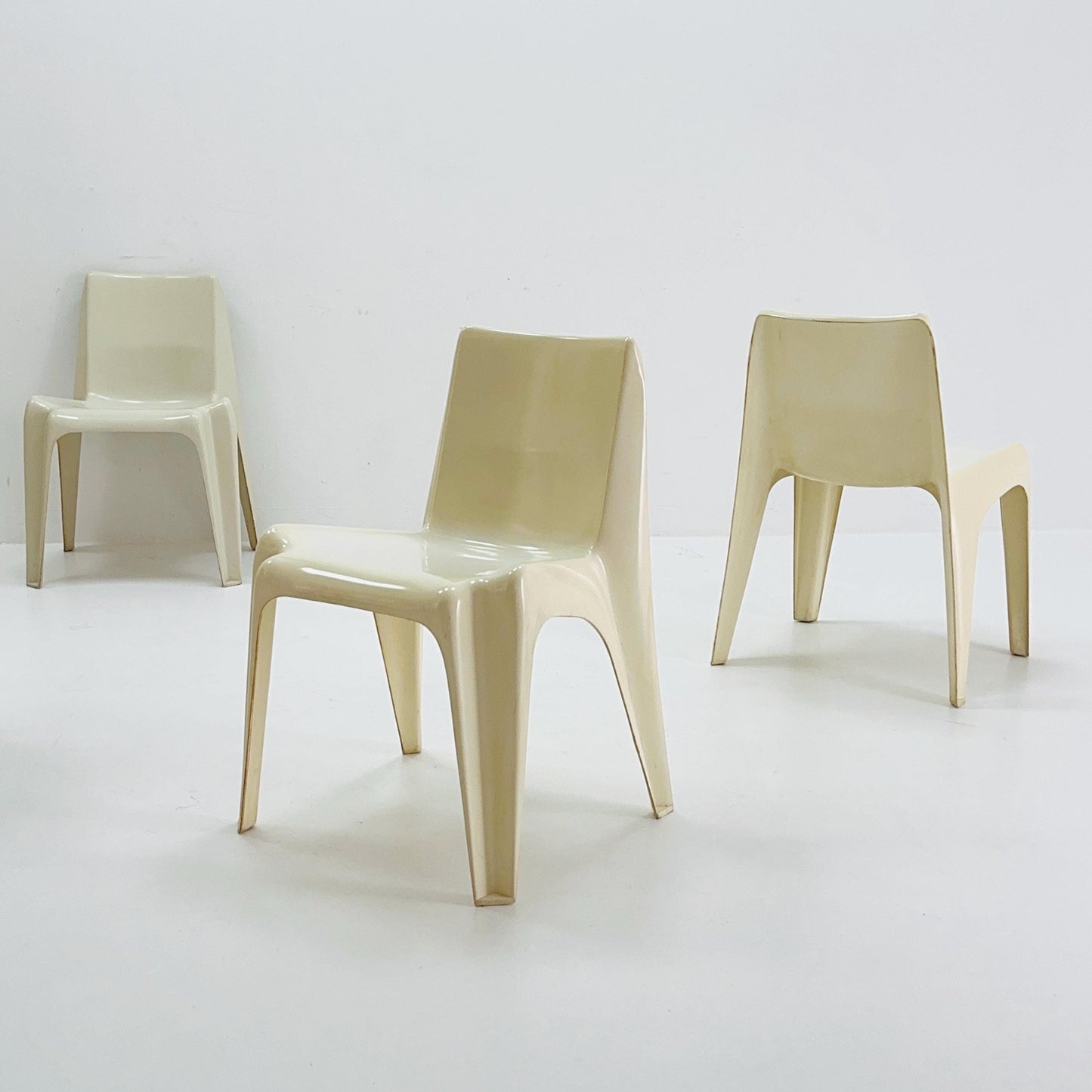 Space age Set of 4 cream white Dining chairs Bofinger BA1171 chair by Helmut Bätzner,1970 Germany