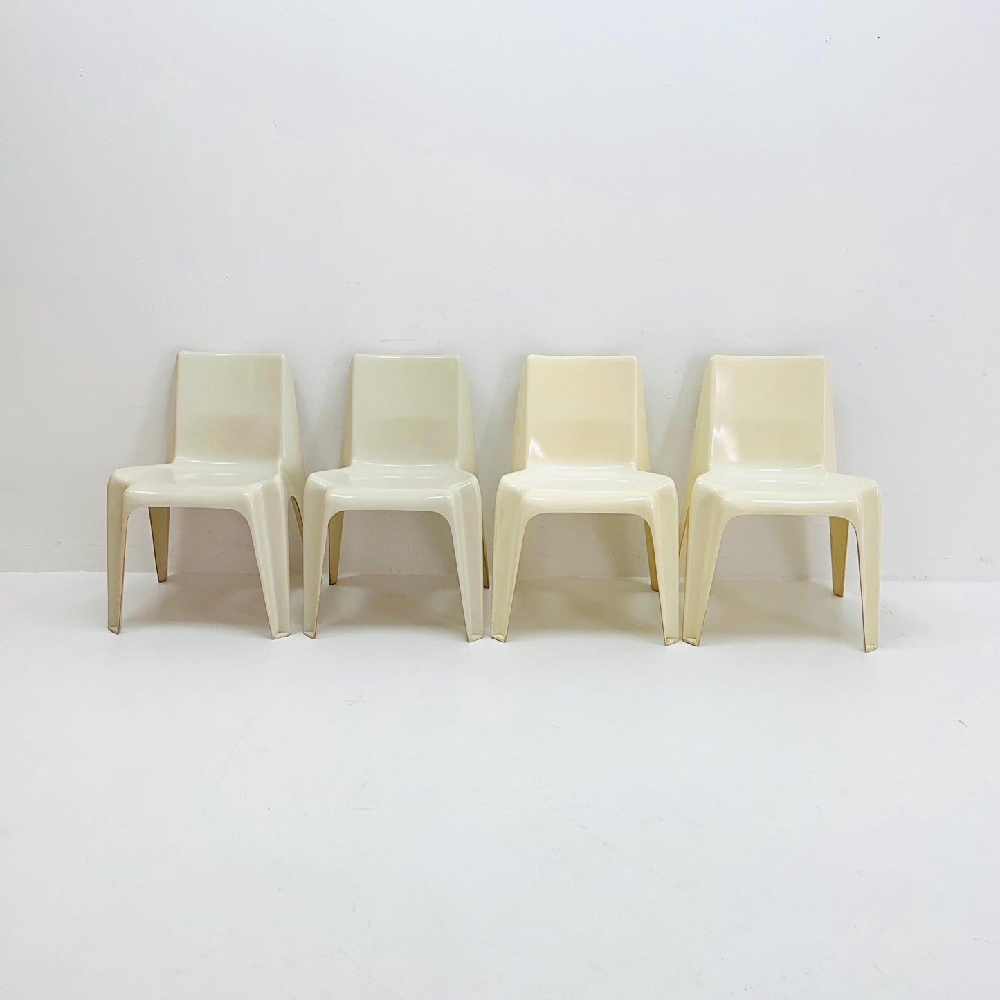 Space age Set of 4 cream white Dining chairs Bofinger BA1171 chair by Helmut Bätzner,1970 Germany