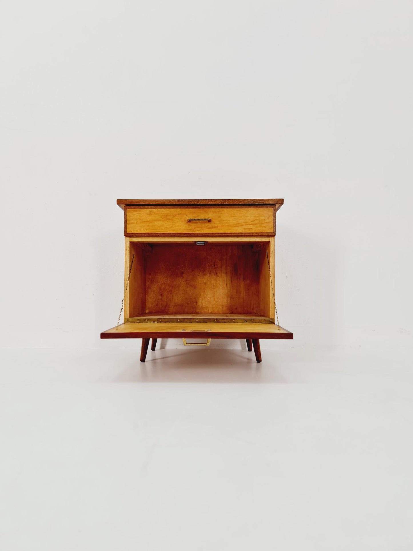 German Mid century beech & teak nightstand/ bedside table BY WK Möbel , 1960s