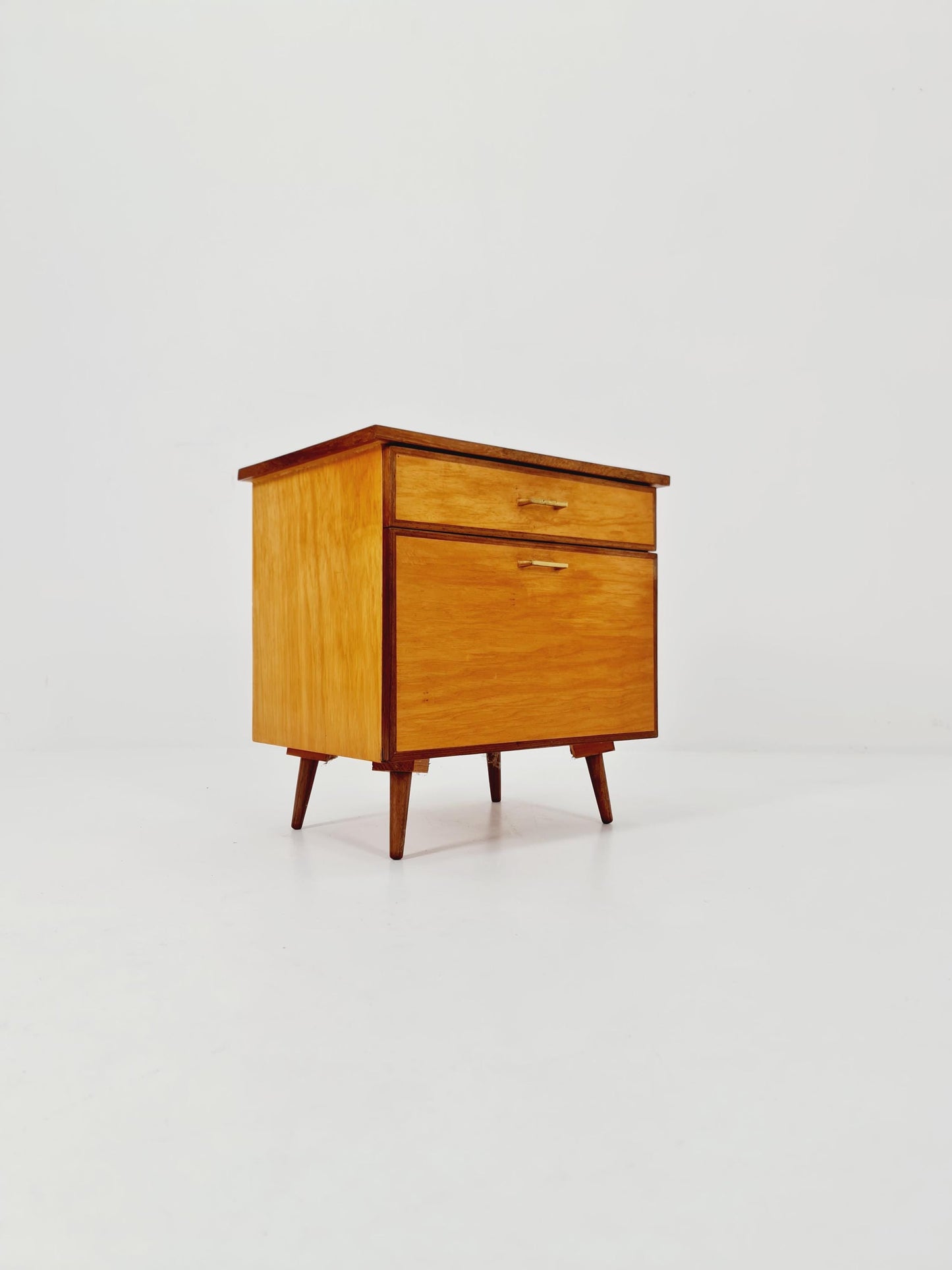 German Mid century beech & teak nightstand/ bedside table BY WK Möbel , 1960s