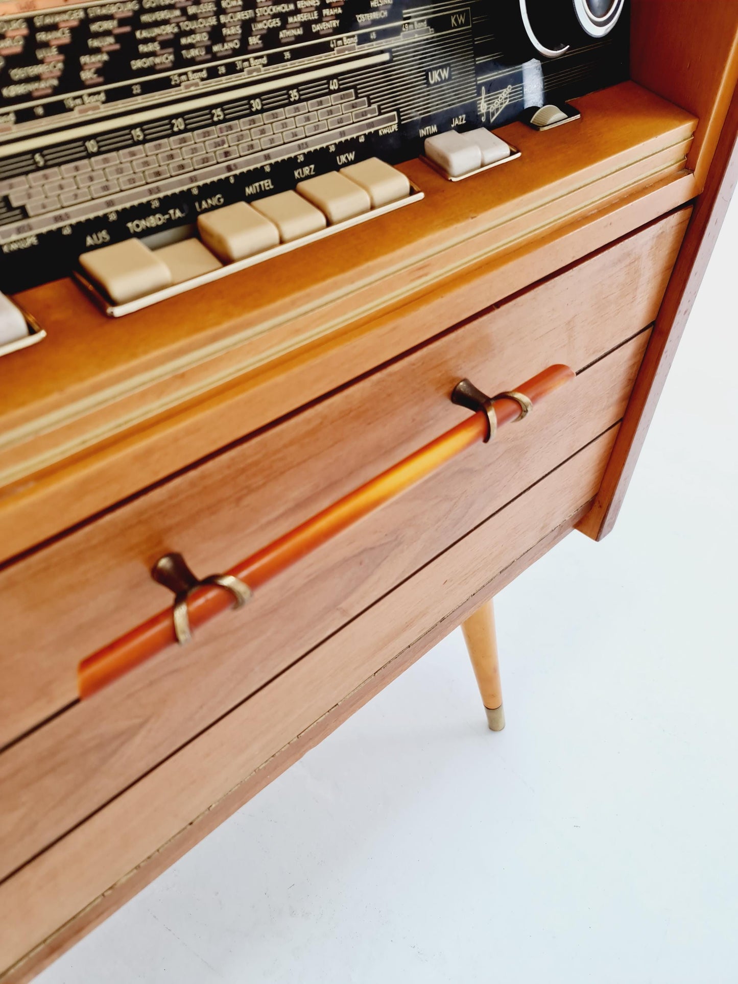 Mid Century Modern German walnut sidboard record player, radio by kuba , 1950s