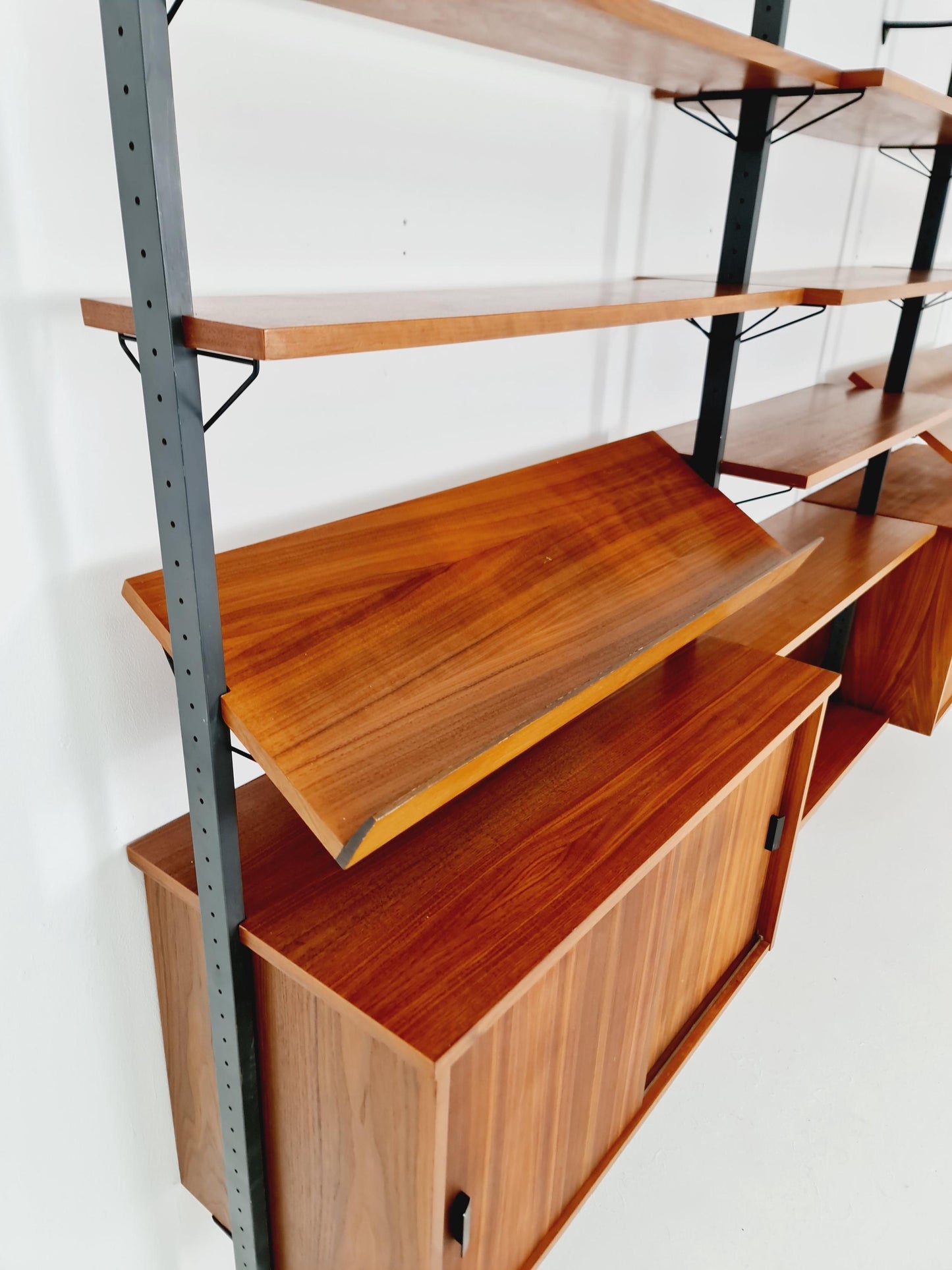 Mid century String shelf system teak & metal by Olof Pira Sweden, 1950s