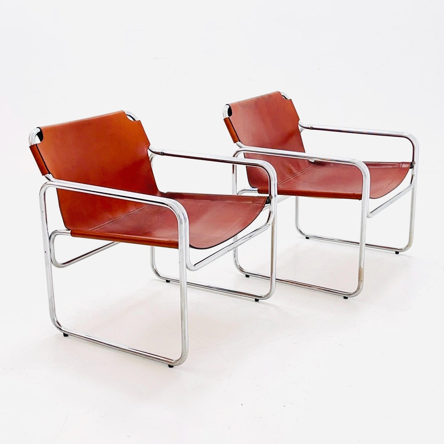 Set of 2 Mid-Century Italian Leather & Chrome Armchairs Jox Interni 1970s