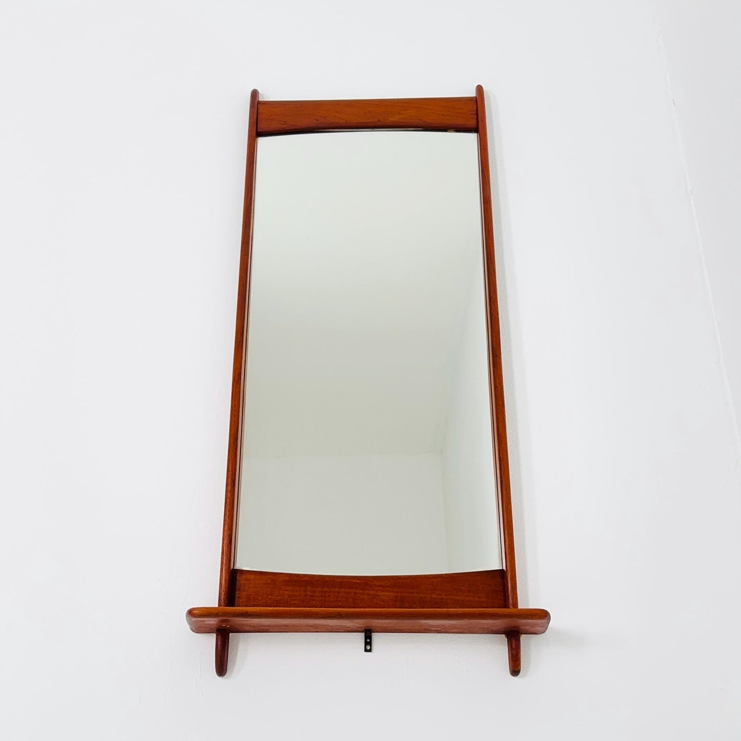 Mid Century Danish Teak Wall Mirror with Shelf, 1960s